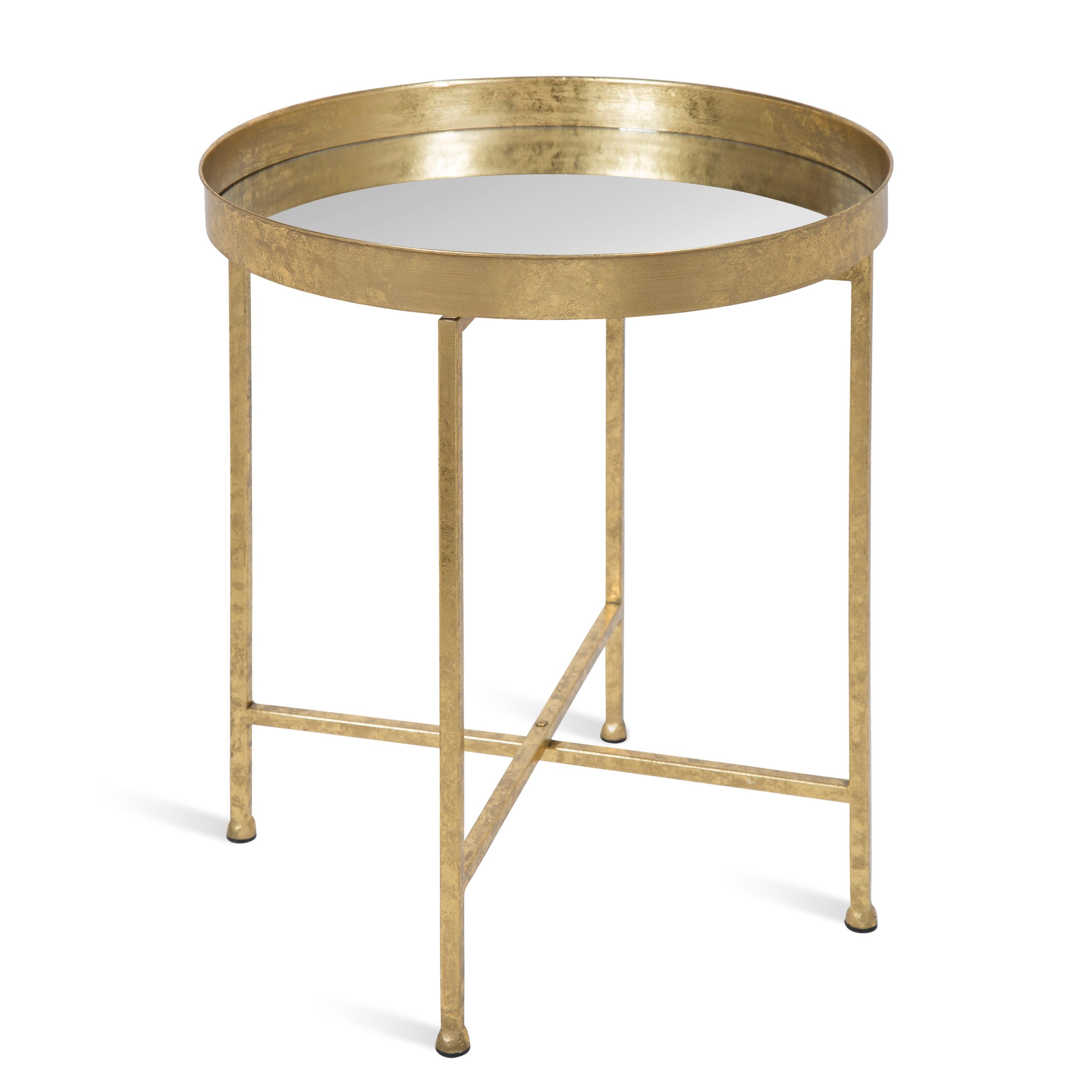 Kate and Laurel Celia Round Metal Side Table, 18.25x18.25x22, Gold and Mirror