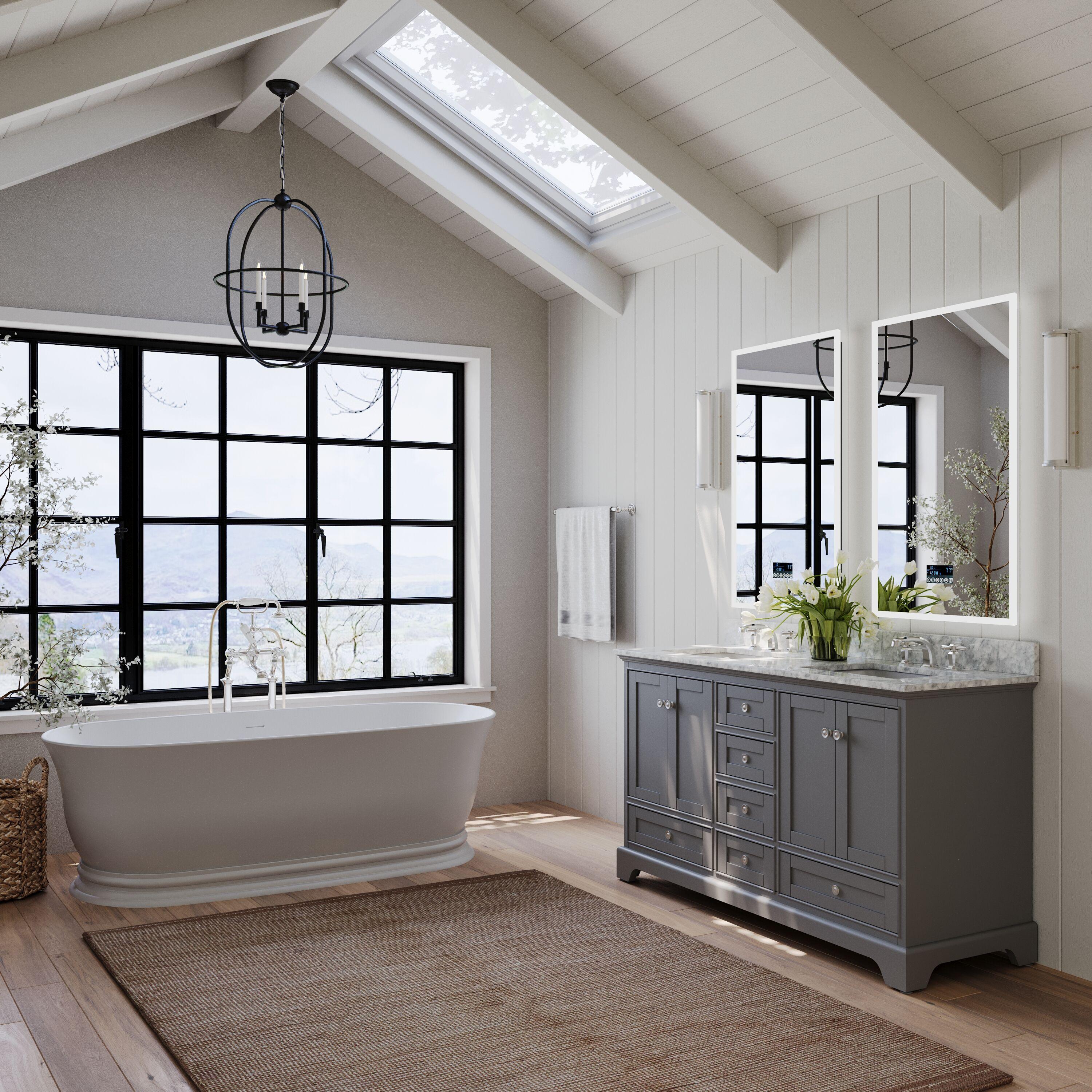 Audrey 60" Sapphire Gray Double Sink Vanity with Marble Top