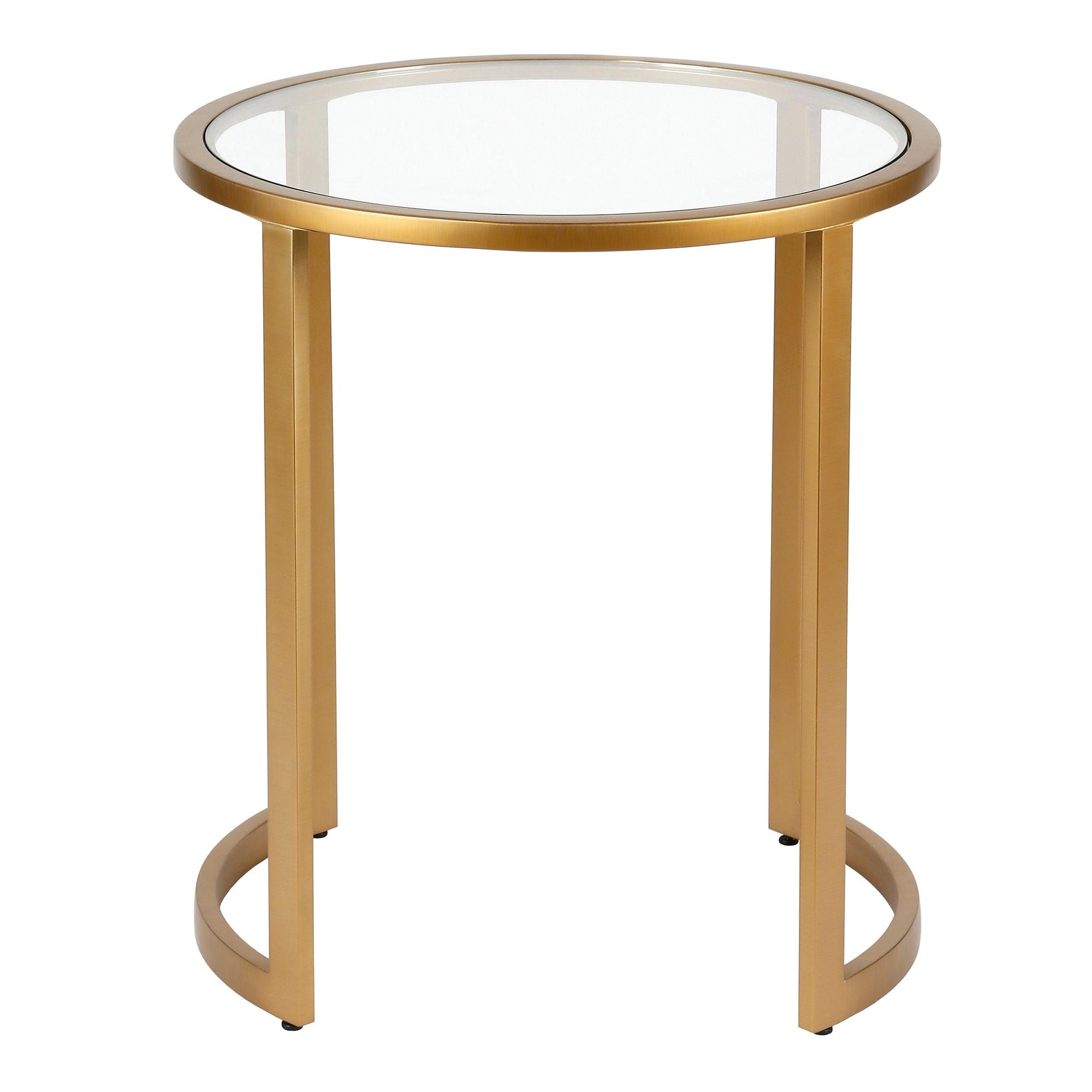 Evelyn&Zoe Mitera 20" Wide Round Side Table, Brass