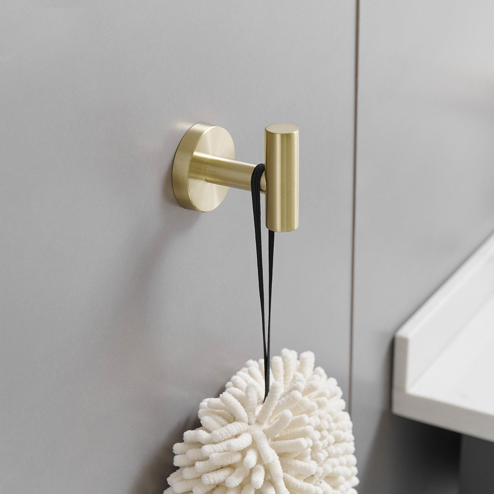 BWE 6-Pieces Round Shape J-Hook Robe Towel Hook Wall Mount Bathroom Storage Modern in Brushed Gold