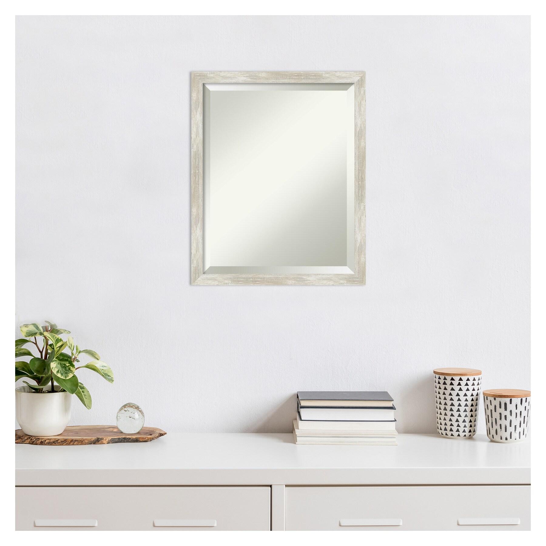 Amanti Art 18"x22" Crackled Metallic Narrow Framed Wall Mirror Silver: Beveled, Polystyrene Frame, No Assembly Required
