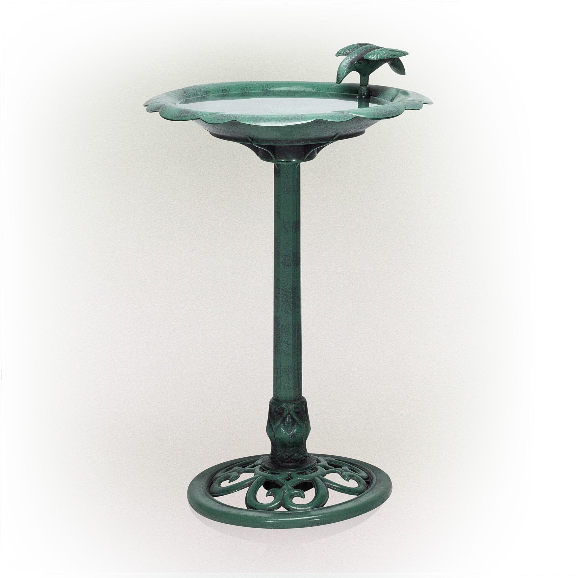 Green Polypropylene 31" Outdoor Bird Bath with Bird Decoration