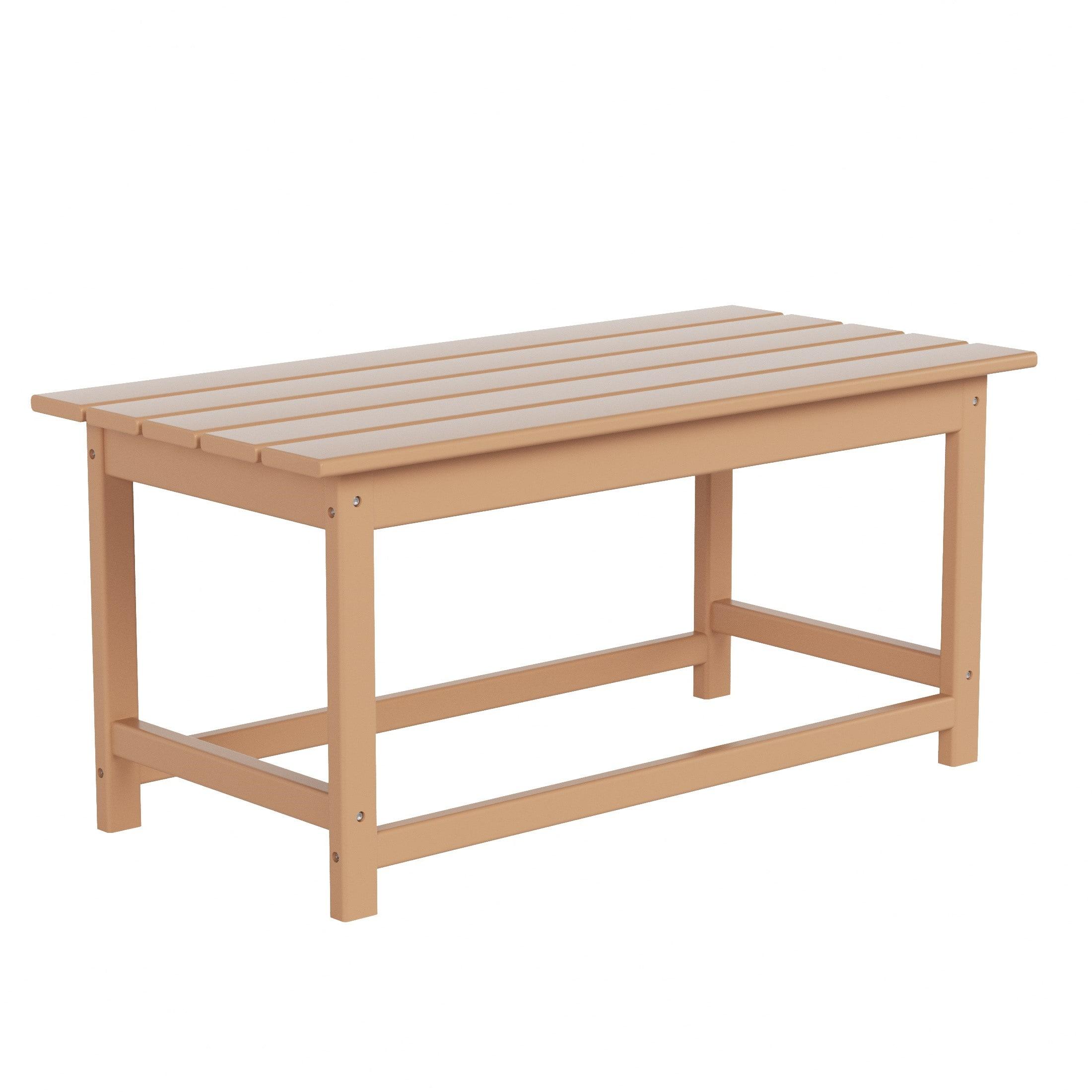 Polytrends  Laguna Hdpe All Weather Outdoor Patio Rectangular Coffee Table Teak