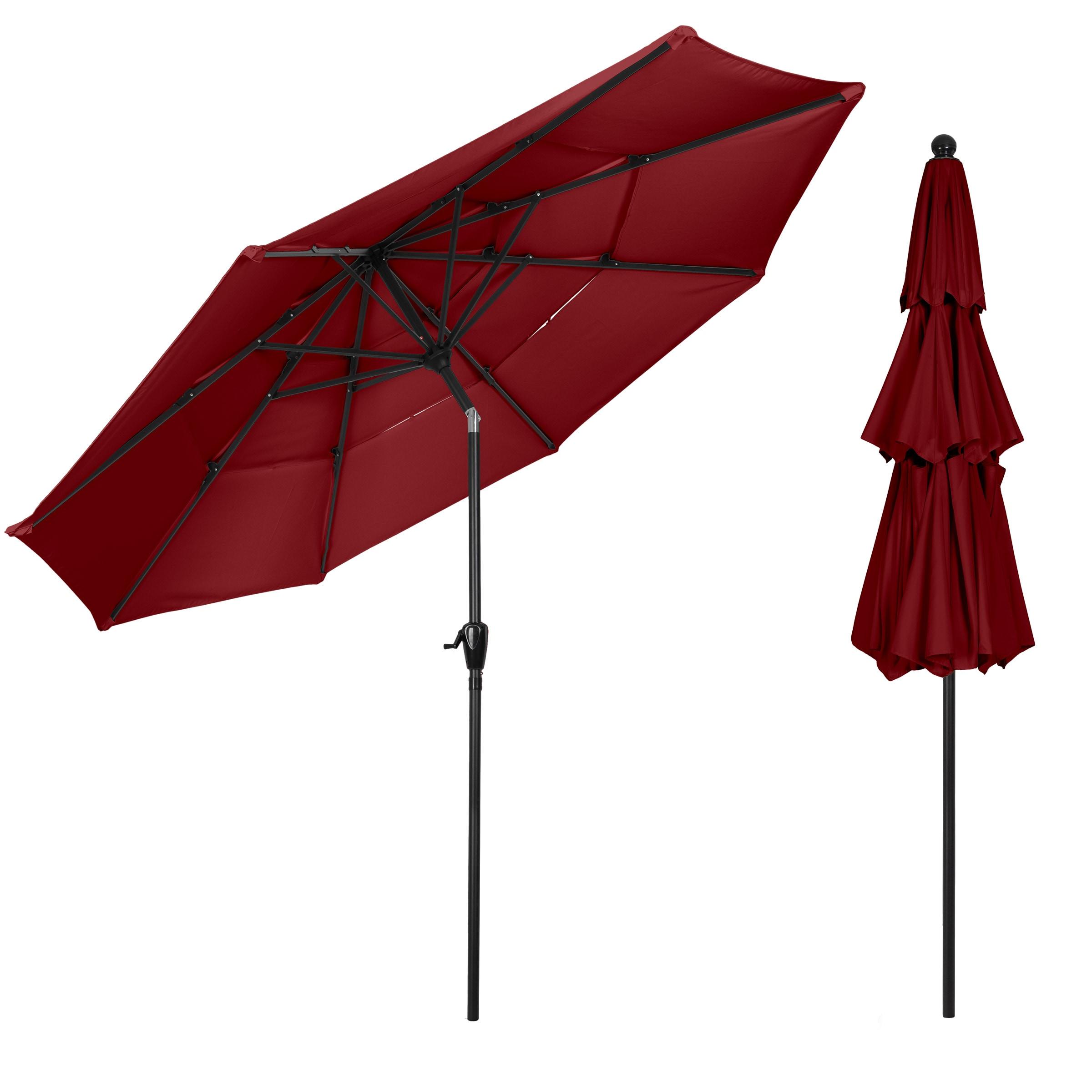 Pure Garden 10' Octagon Outdoor Patio Market Umbrella Red: Crank Lift, Push-Button Tilt, Wind-Resistant