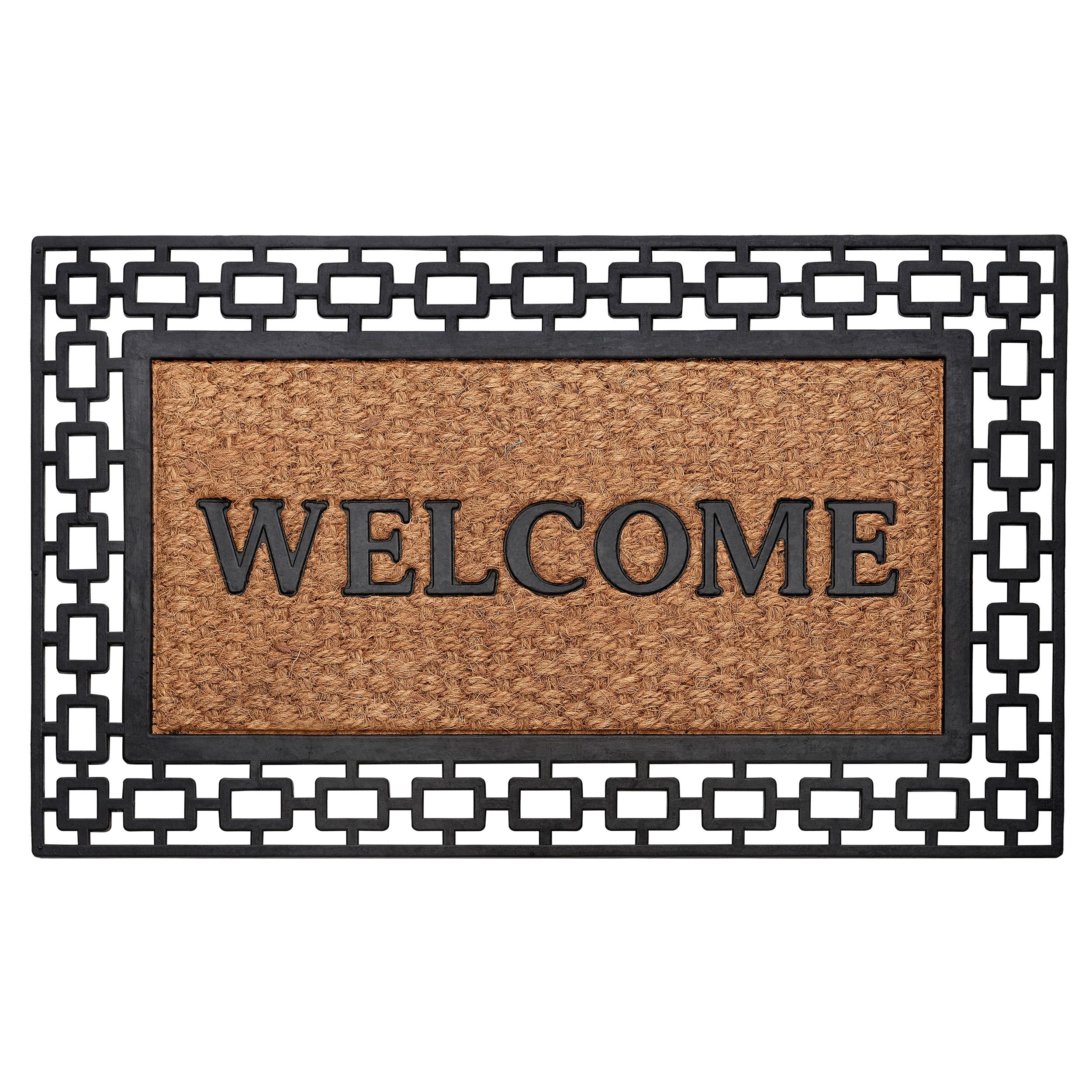 Wrought Iron Rubber Door Mat, 18" L x 30" W, Rectangle, Art Deco