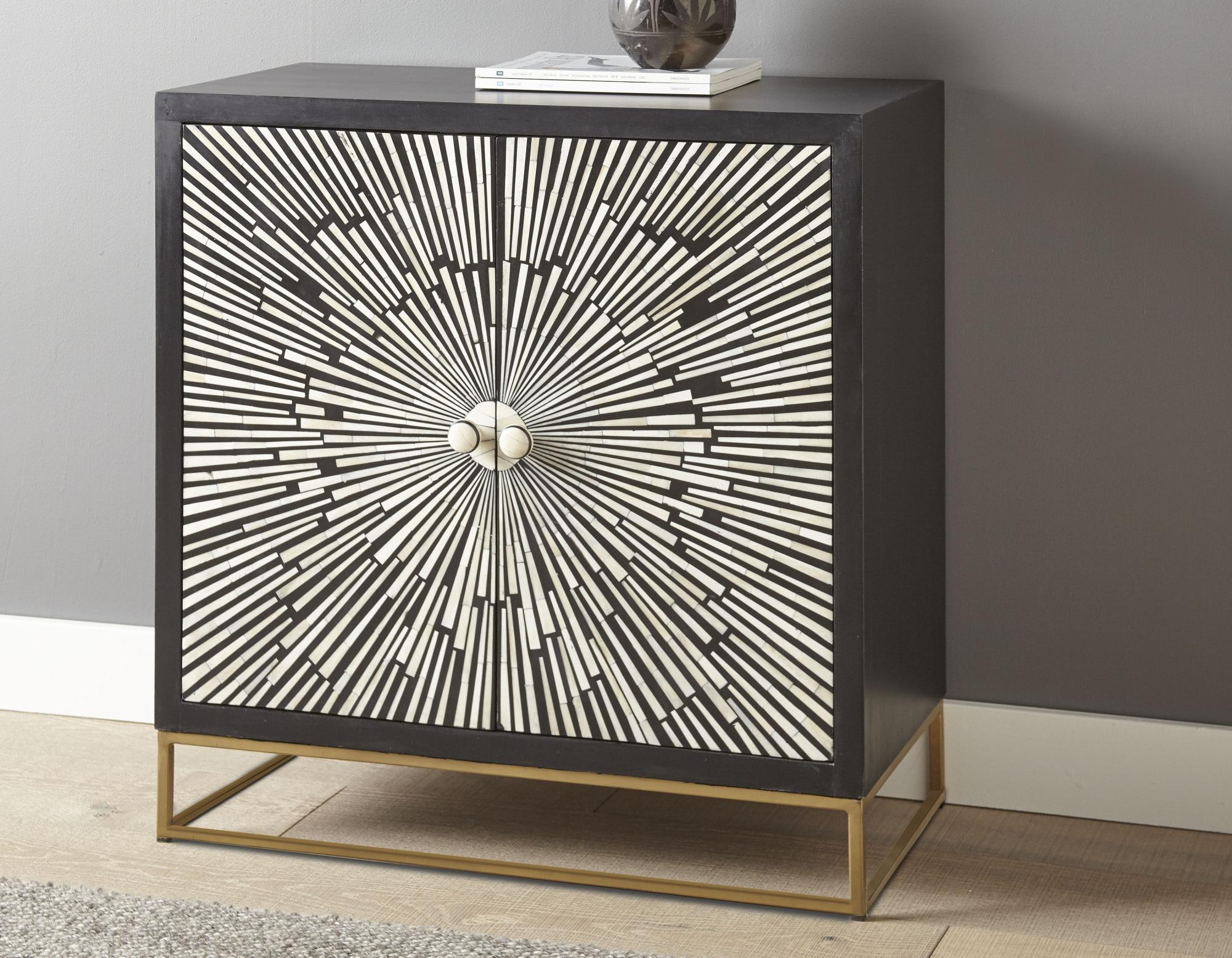 Steve Silver Co. 2 Doors Amika Sunburst Accent Cabinet Black/White: Modern Luxury Storage, Glossy Finish, No Assembly Required