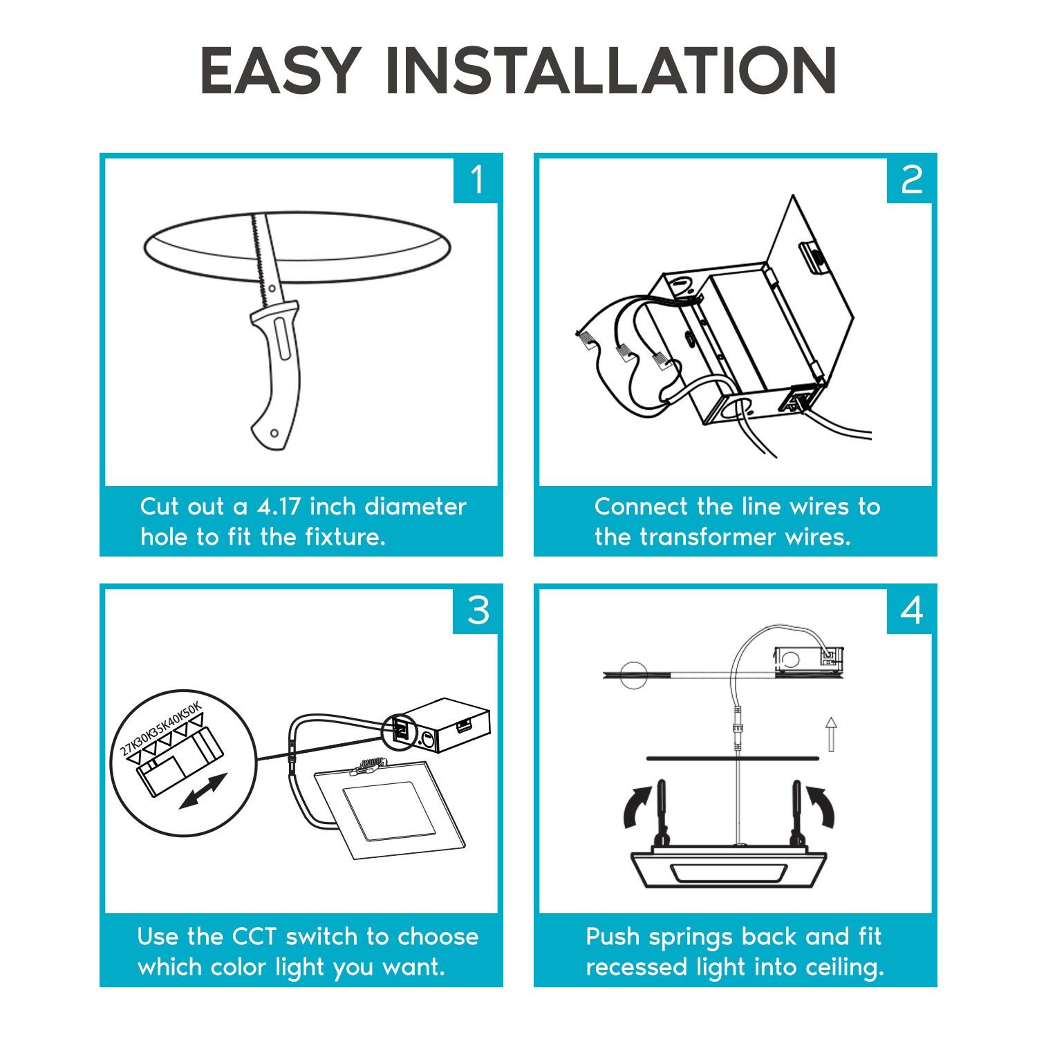 4'' Selectable Color Temperature Dimmable Air-Tight IC Rated LED Canless Recessed Lighting Kit