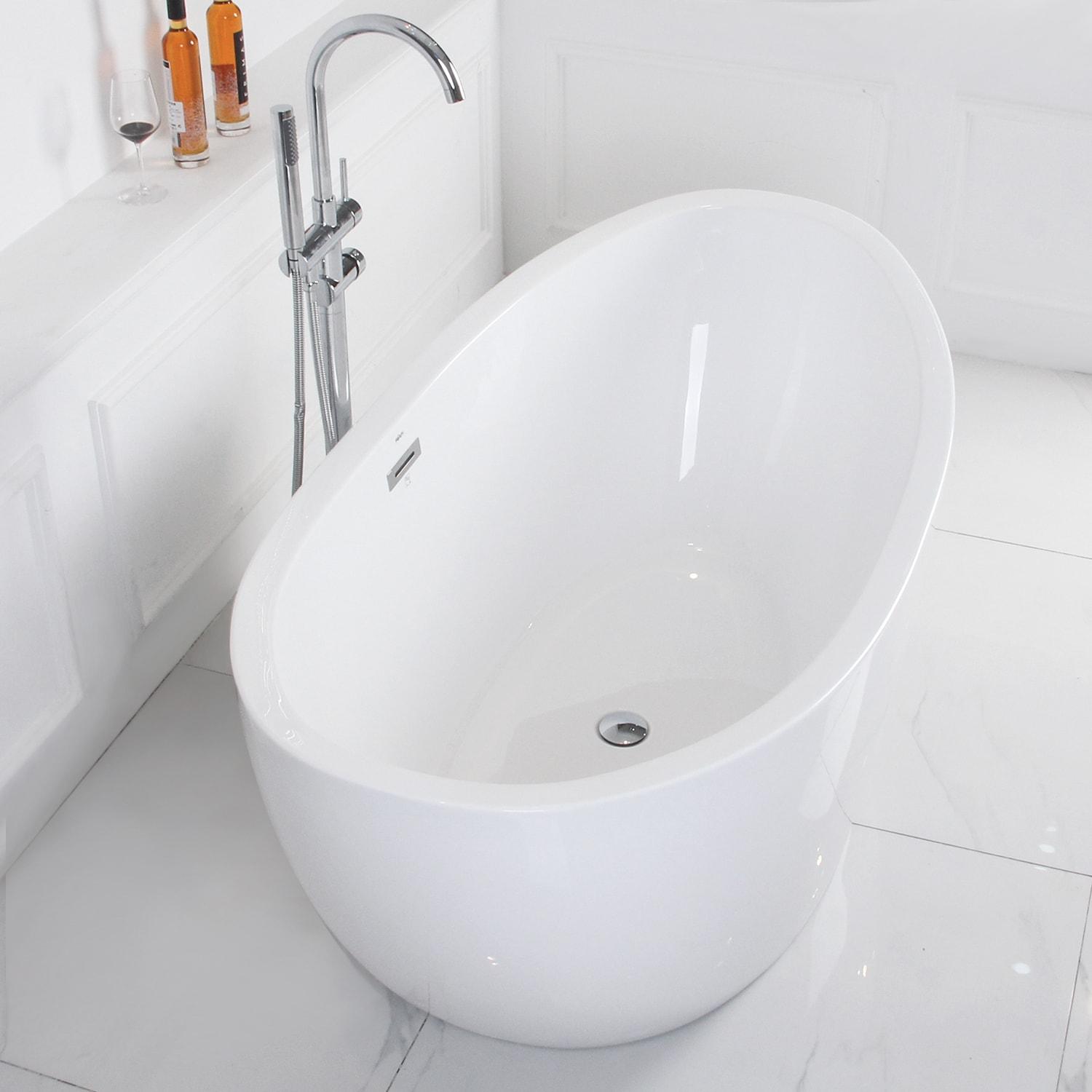 Naha Freestanding Soaking Acrylic Bathtub with Drain