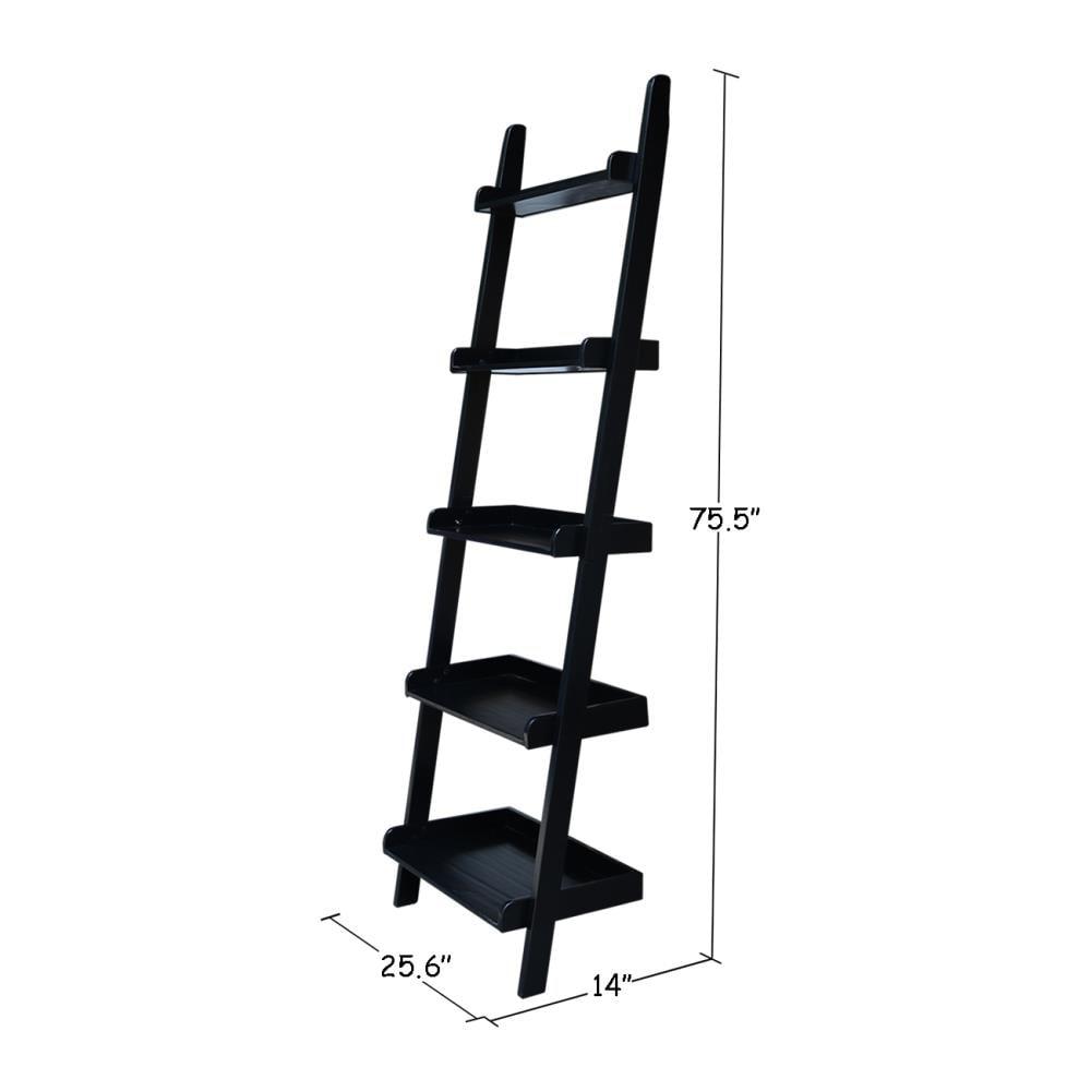 75.5" 5 Tier Solid Wood Leaning Bookshelf Black - International Concepts