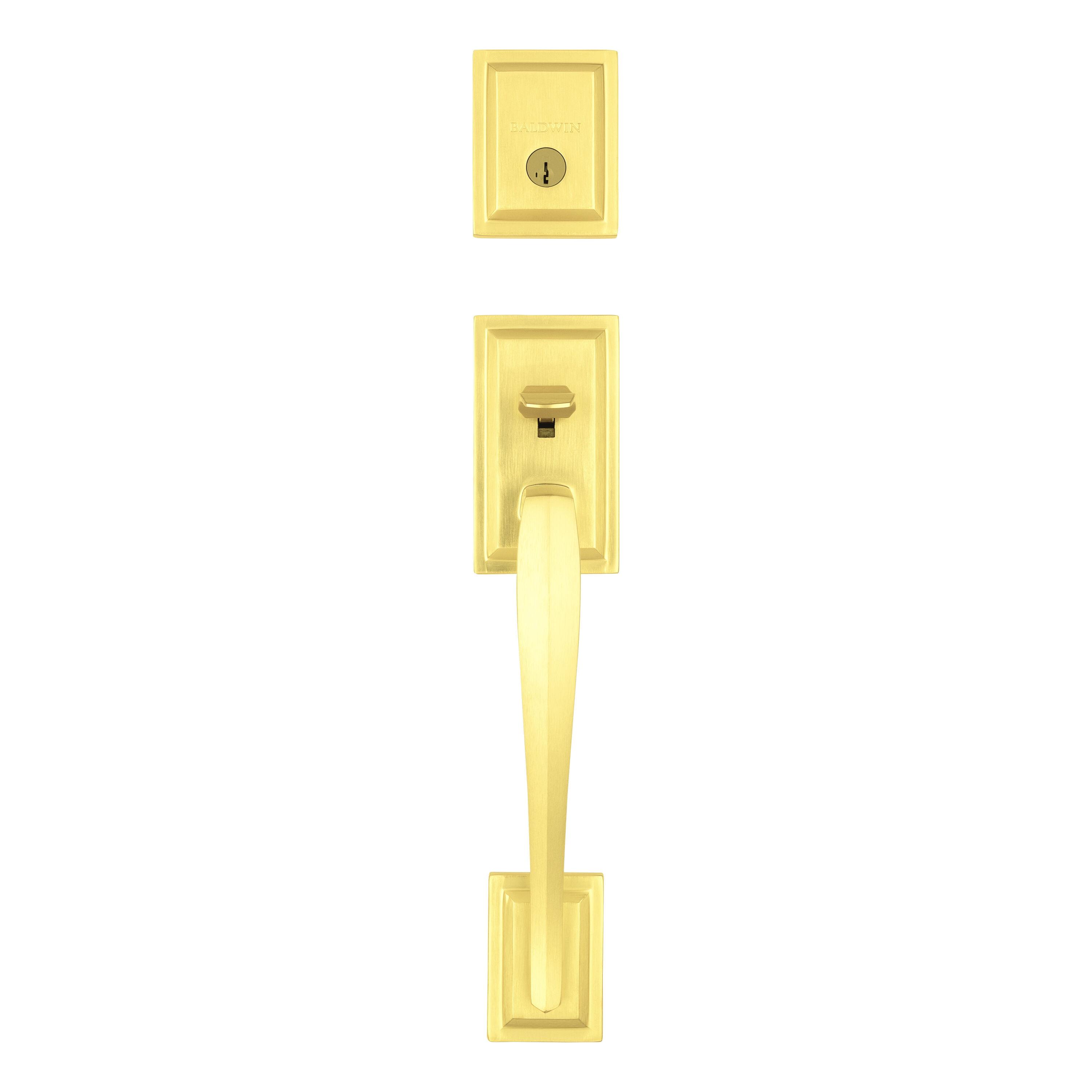 Baldwin Torrey Pines, Front Entry Handleset with Interior Lever, Featuring SmartKey Deadbolt Re-Key Technology and Microban Protection, in Satin Brass