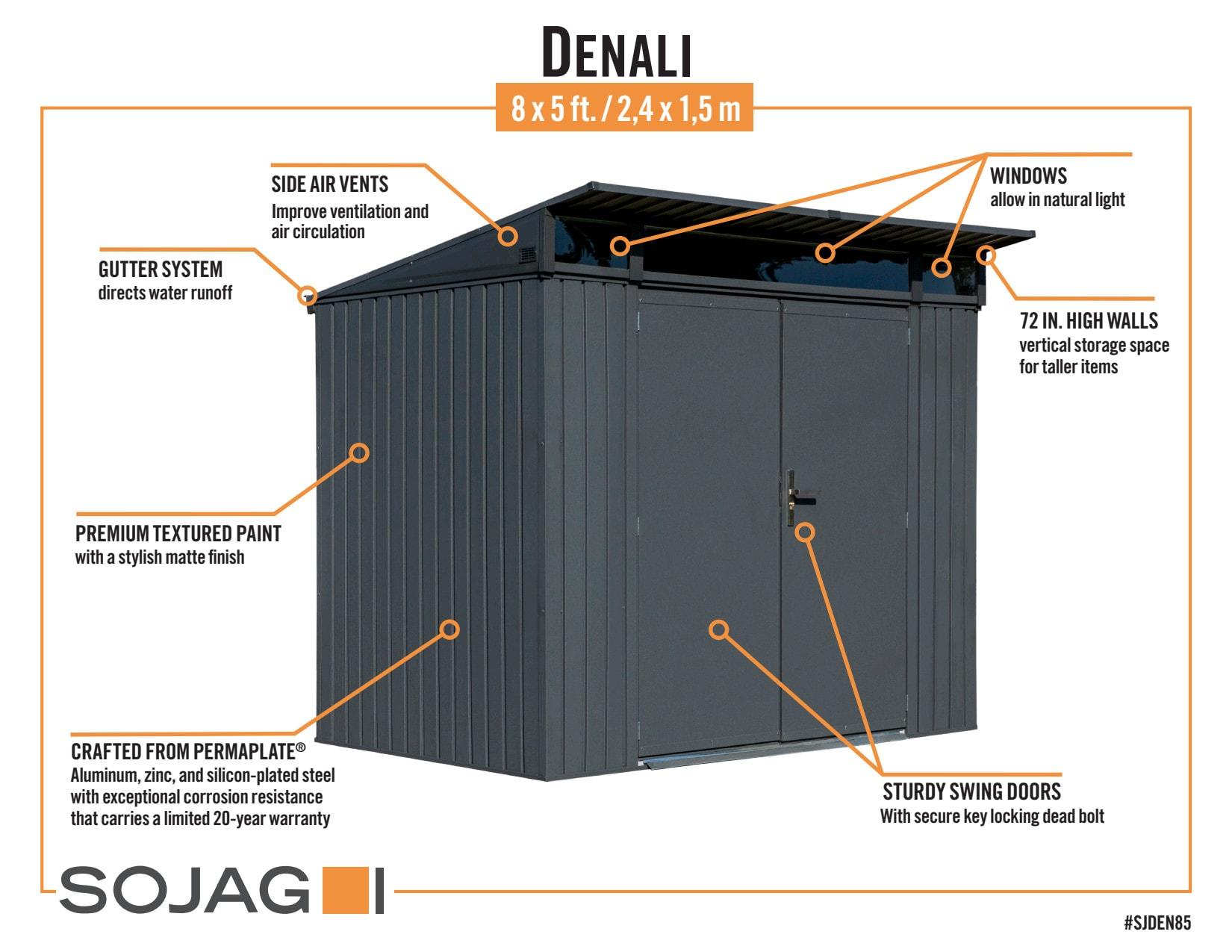 Arrow Sojag 5 ft. W x 8 ft. D Metal Vertical Storage Shed