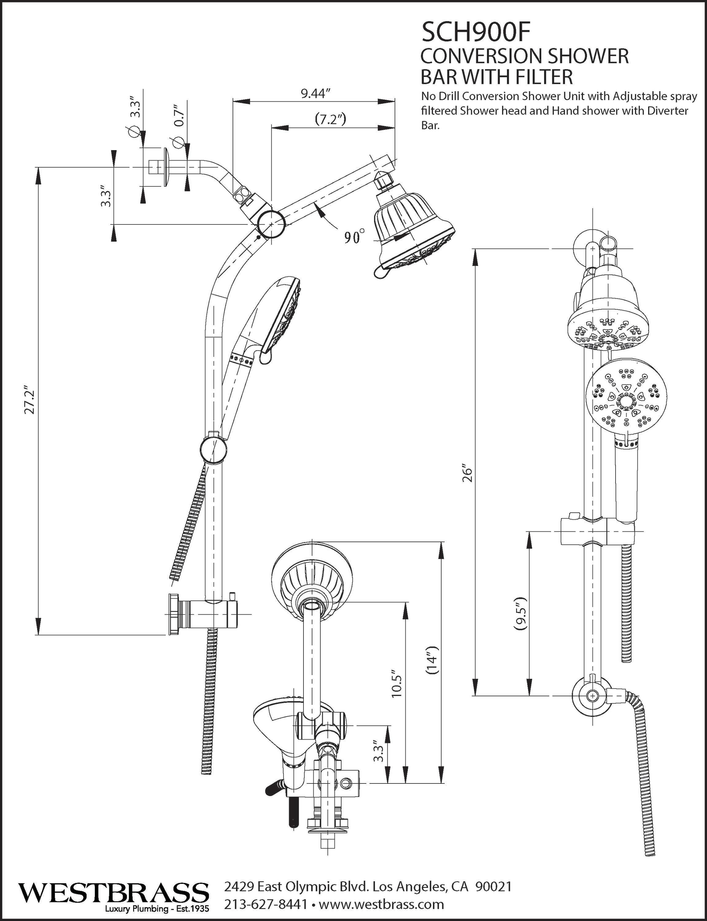 Filtered Shower Head and Hand Sprayer Set on 21" Adjustable Height No-Drill Slide Bar