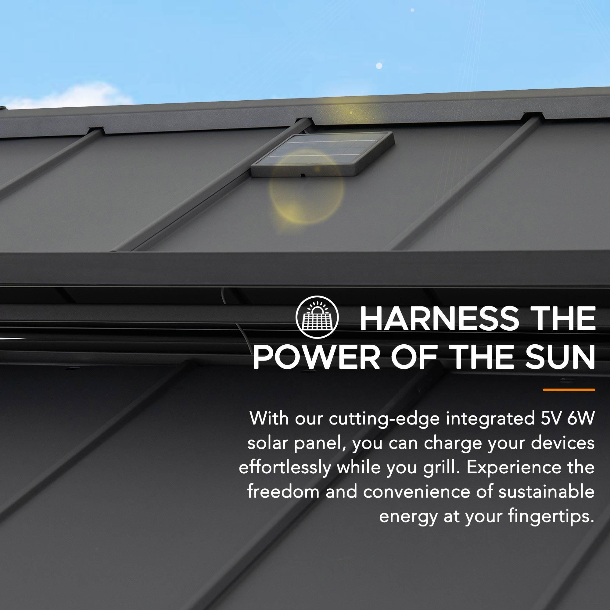 Sunjoy Sunjoy Wooden Grill Gazebo with Solar Power, 8 x 12 ft. Hardtop Gazebo for Year-Round Grilling, Outdoor Cedar Frame Cooking Shelter with Decorative Fence for Backyard BBQs Party