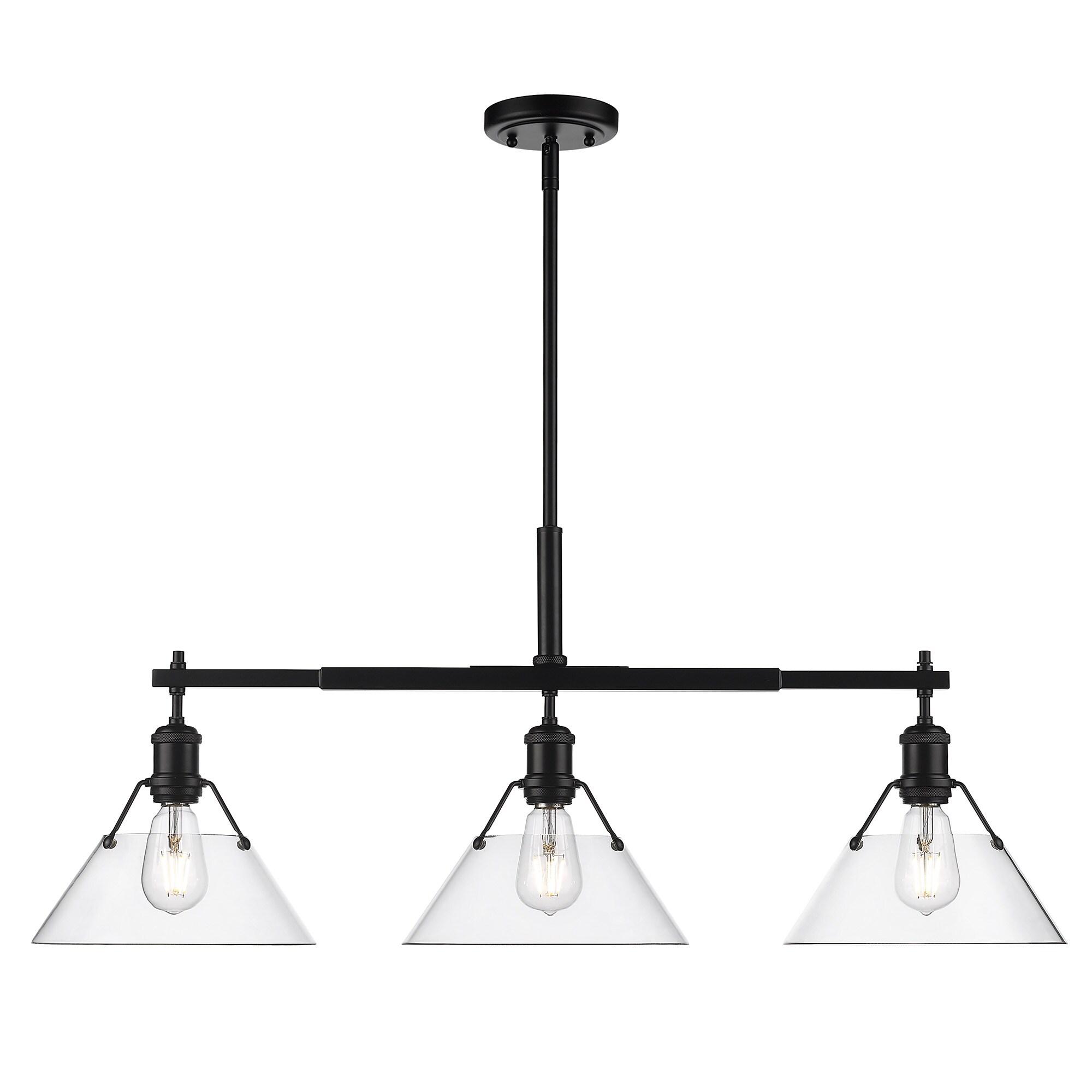 Golden Lighting Orwell 3-Light Linear Pendant in Matte Black with Clear Glass