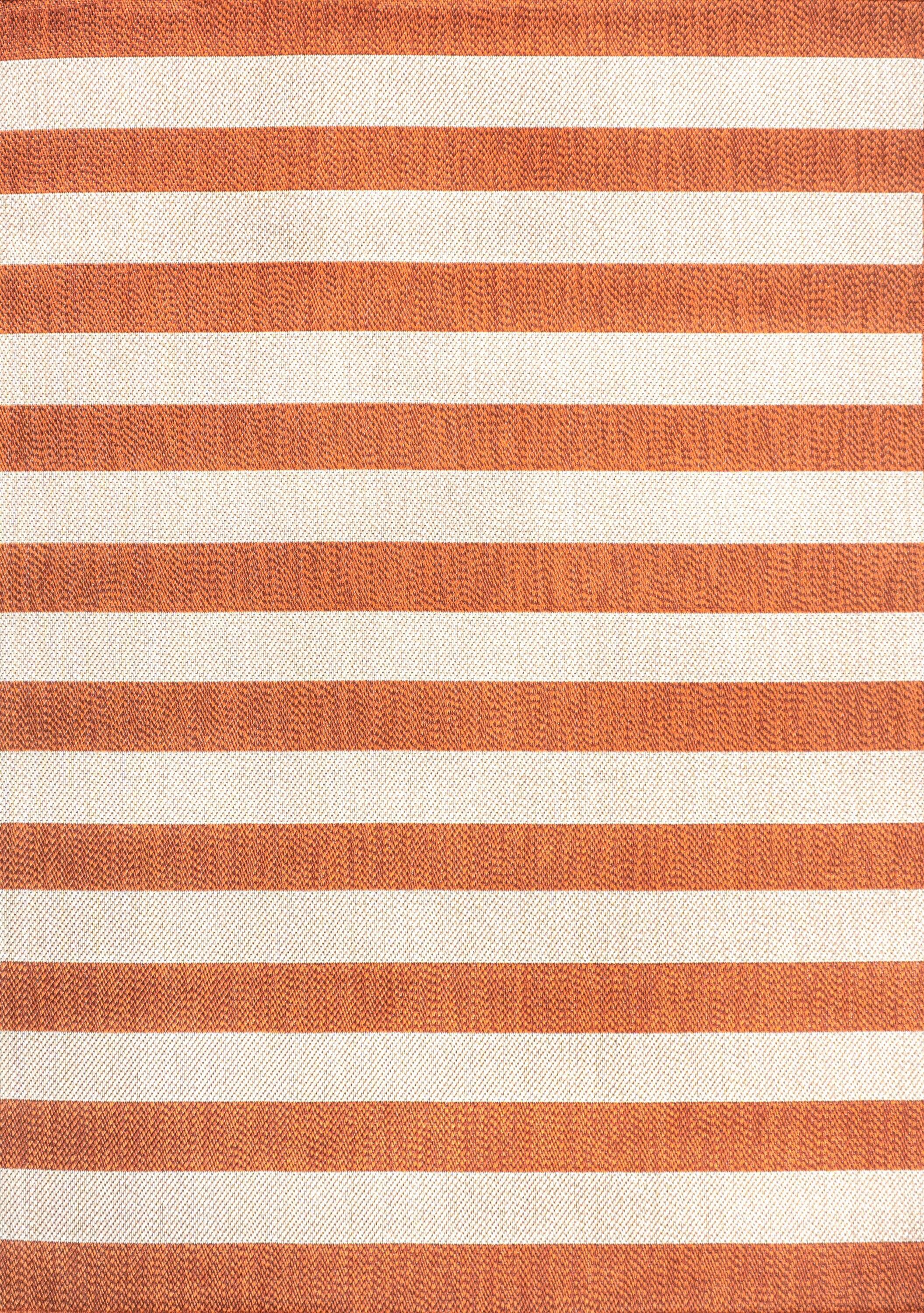 3' x 5' Negril Two-Tone Wide Stripe Indoor/Outdoor Area Rug, Orange/Beige - JONATHAN Y