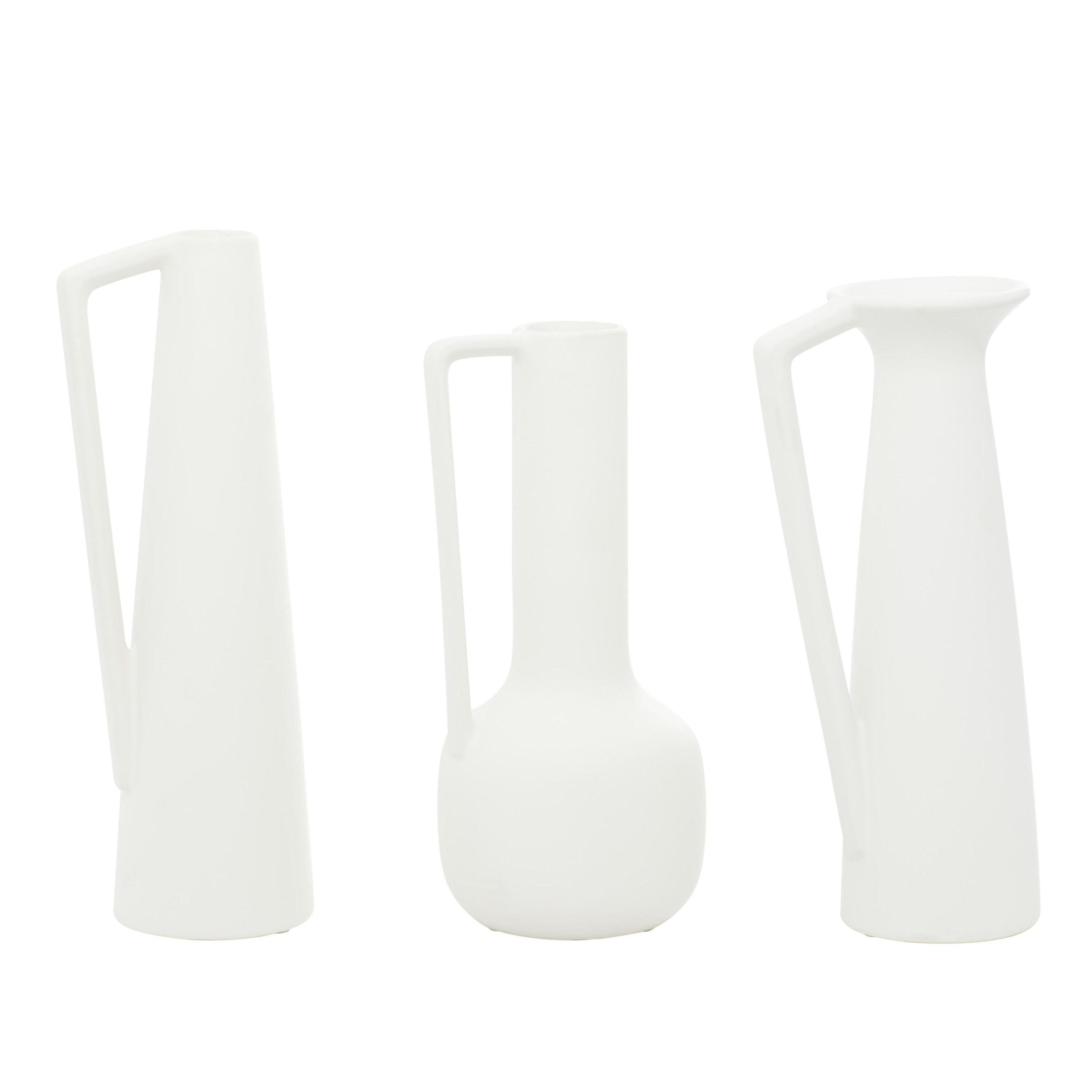 CosmoLiving by Cosmopolitan 13", 12", 11"H White Ceramic Vase with Handles, Set of 3