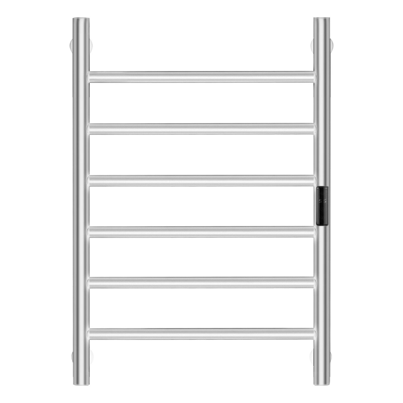 VEVOR 6 Bars Towel Warmer Rack, Wall Mounted Heated Towel Rack for Bathroom, IPX5 Waterpoof Towel Heater Rack with Timer & Display Screen, Silver