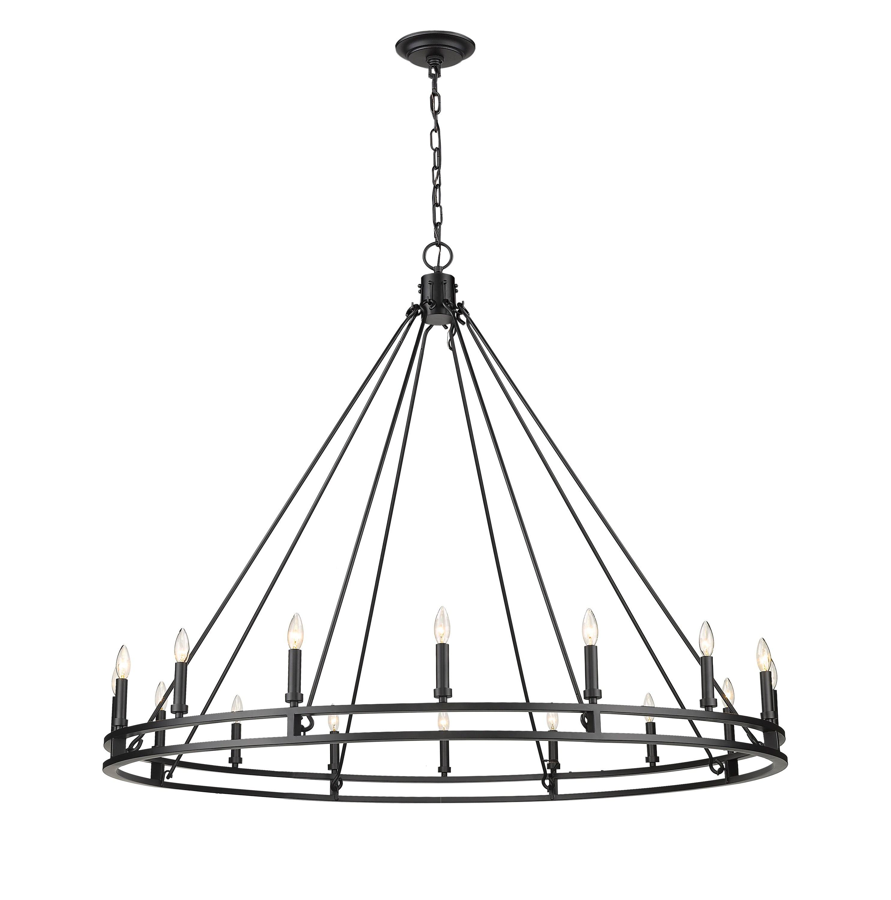 Matte Black Iron and Crystal 16-Light Chandelier