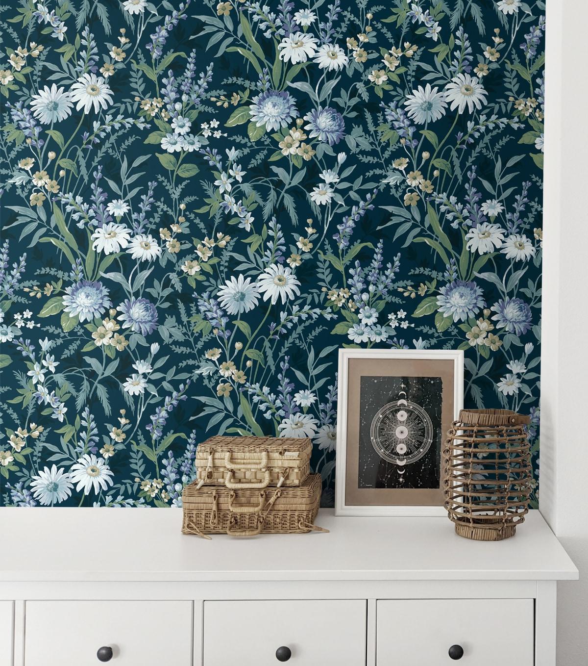 NextWall  Vintage Floral Peel and Stick Wallpaper 20.5 in. W x 18 ft. L - Teal