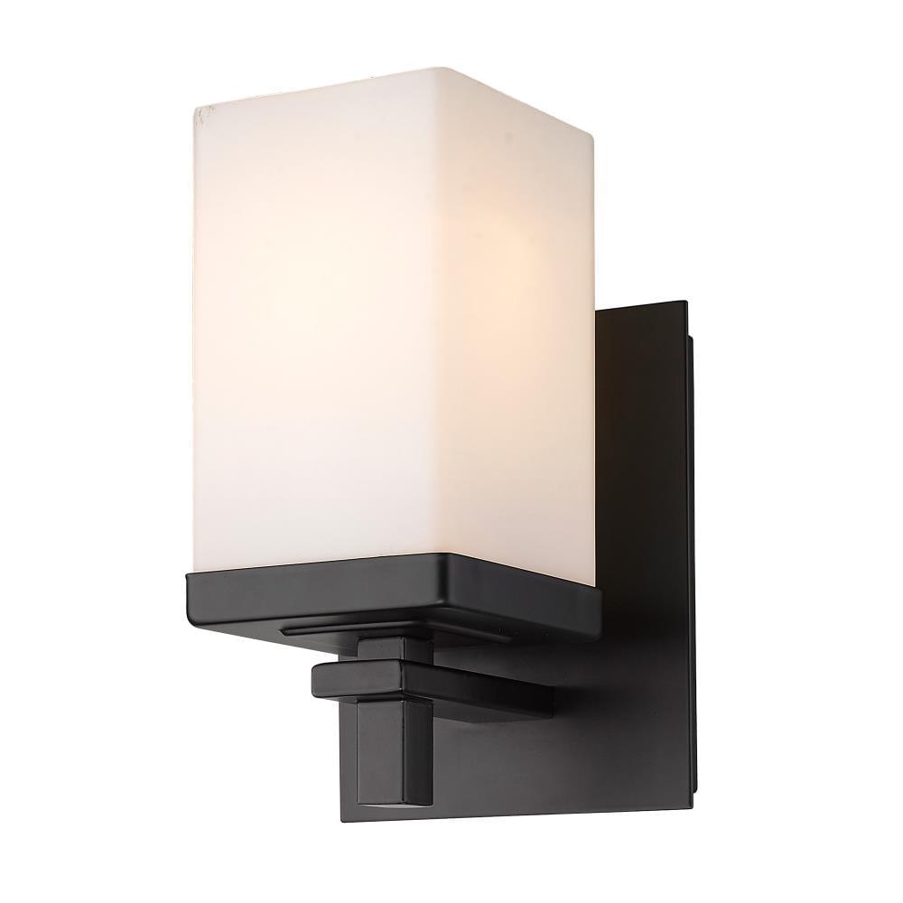 Golden Lighting Maddox 1-Light Wall Sconce in Matte Black with Opal