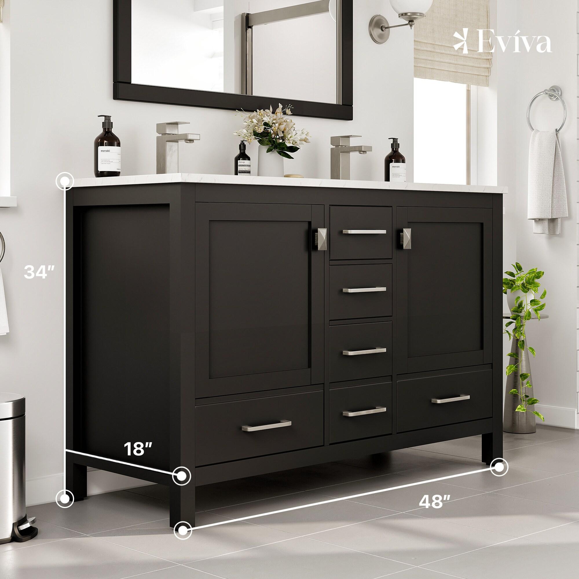 Eviva Eviva London 48"W X 18"D Double Sink Bathroom Vanity With White Carrara Quartz Countertop
