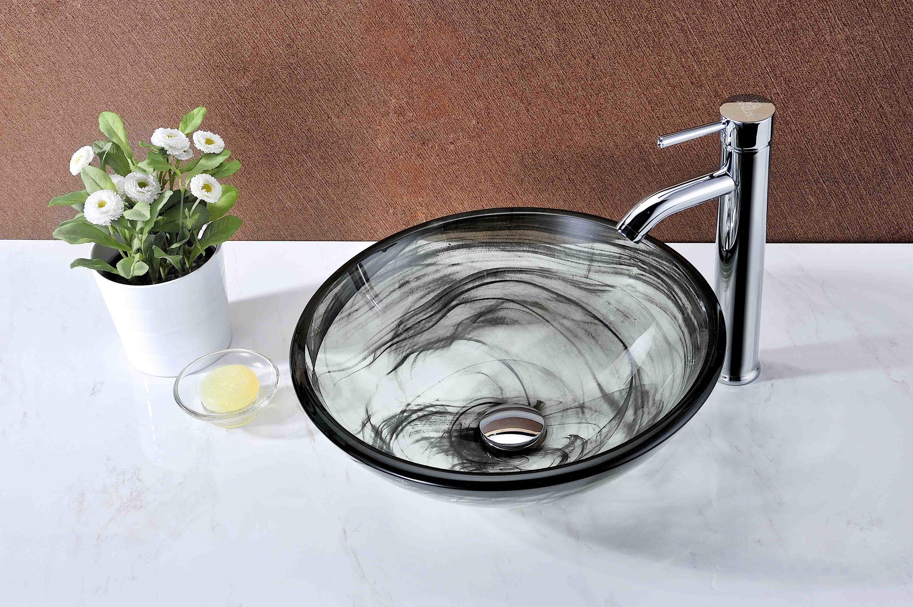 ANZZI Mezzo 16.5'' Smoke Green Tempered Glass Circular Bathroom Sink