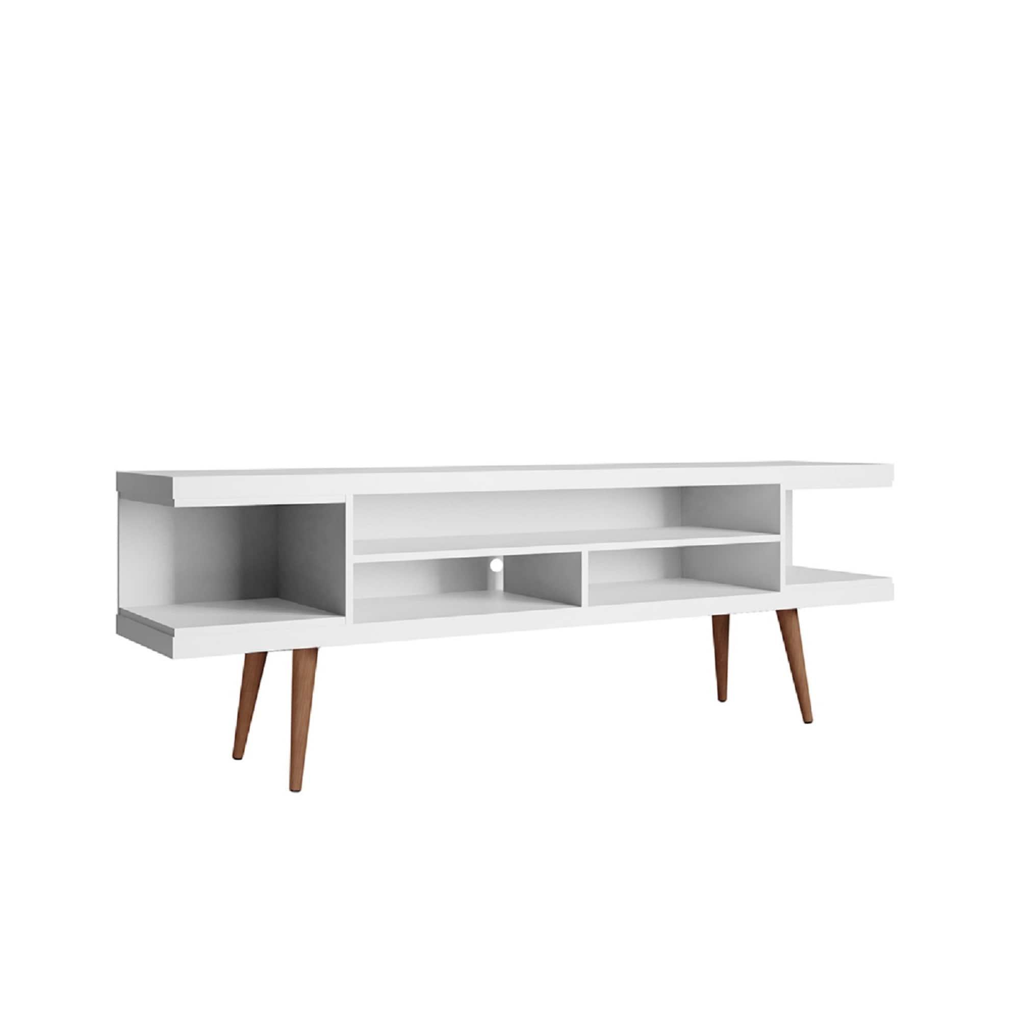 Utopia TV Stand for TVs up to 65" White - Manhattan Comfort: Modern Entertainment Center, Cable Management