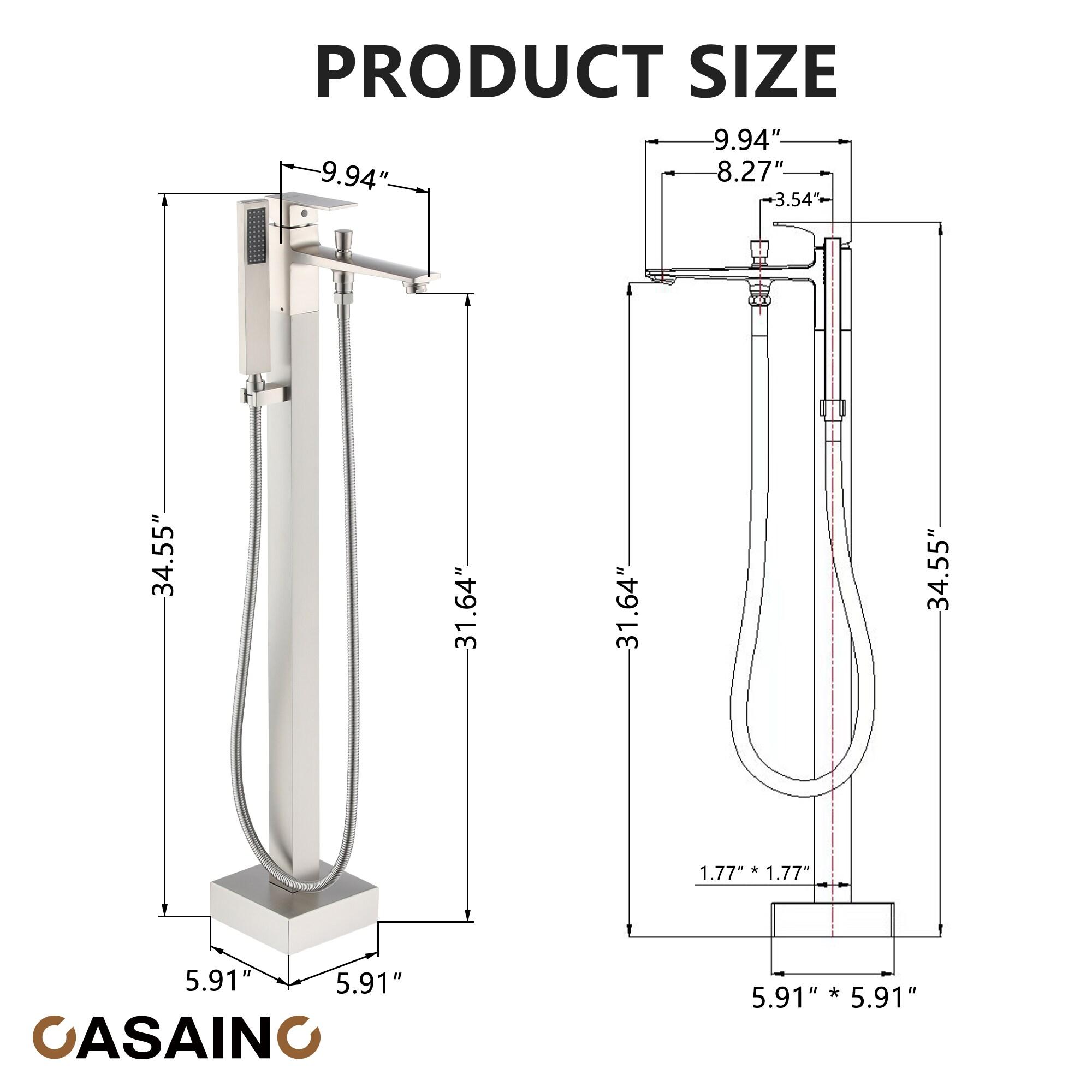 1-Handle Floor Mount Freestanding Tub Faucet with Handheld Shower in Brushed Nickel