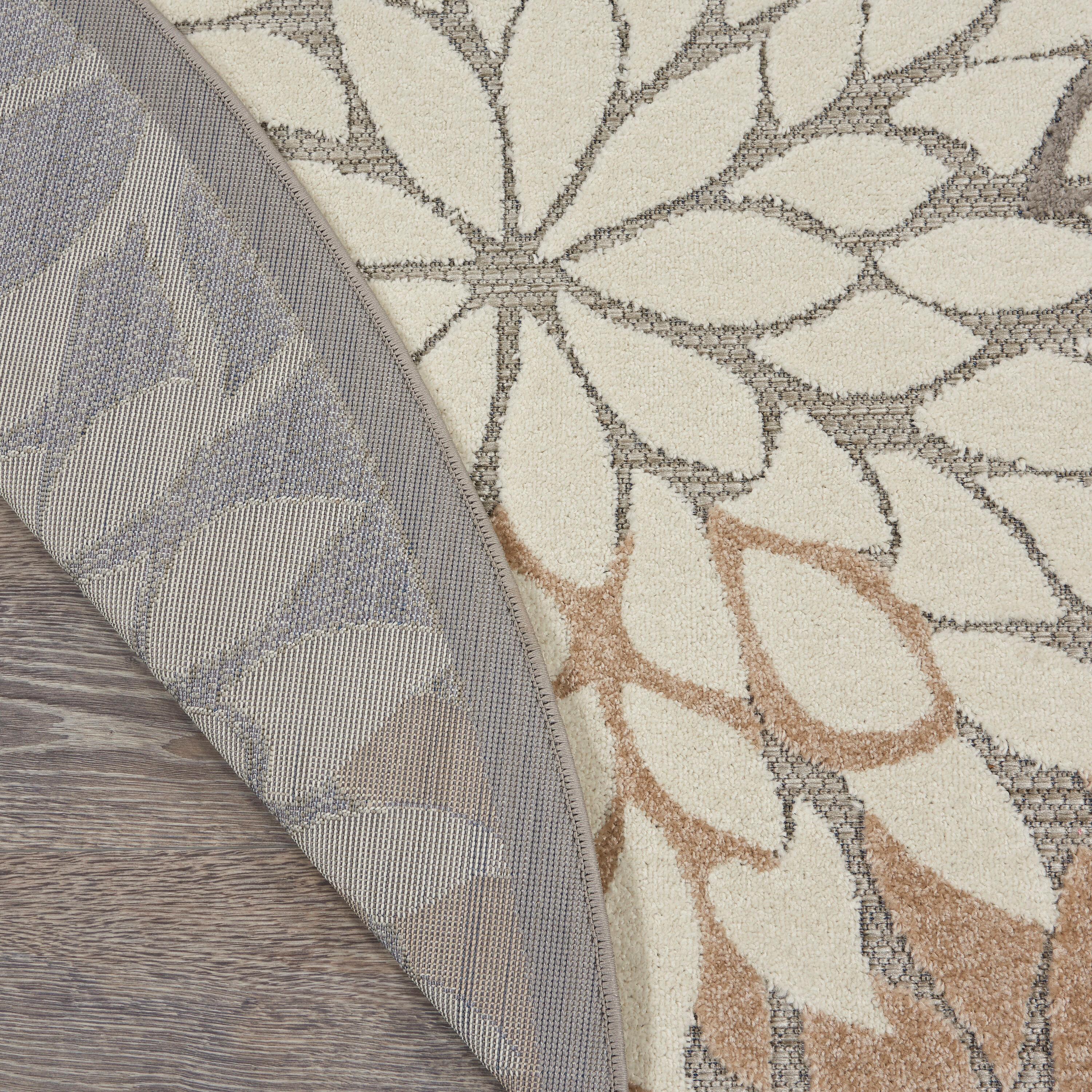 Nourison Aloha Floral Bloom Flatweave High-Low Indoor Outdoor Round Rug Natural 5'3" x 5'3"
