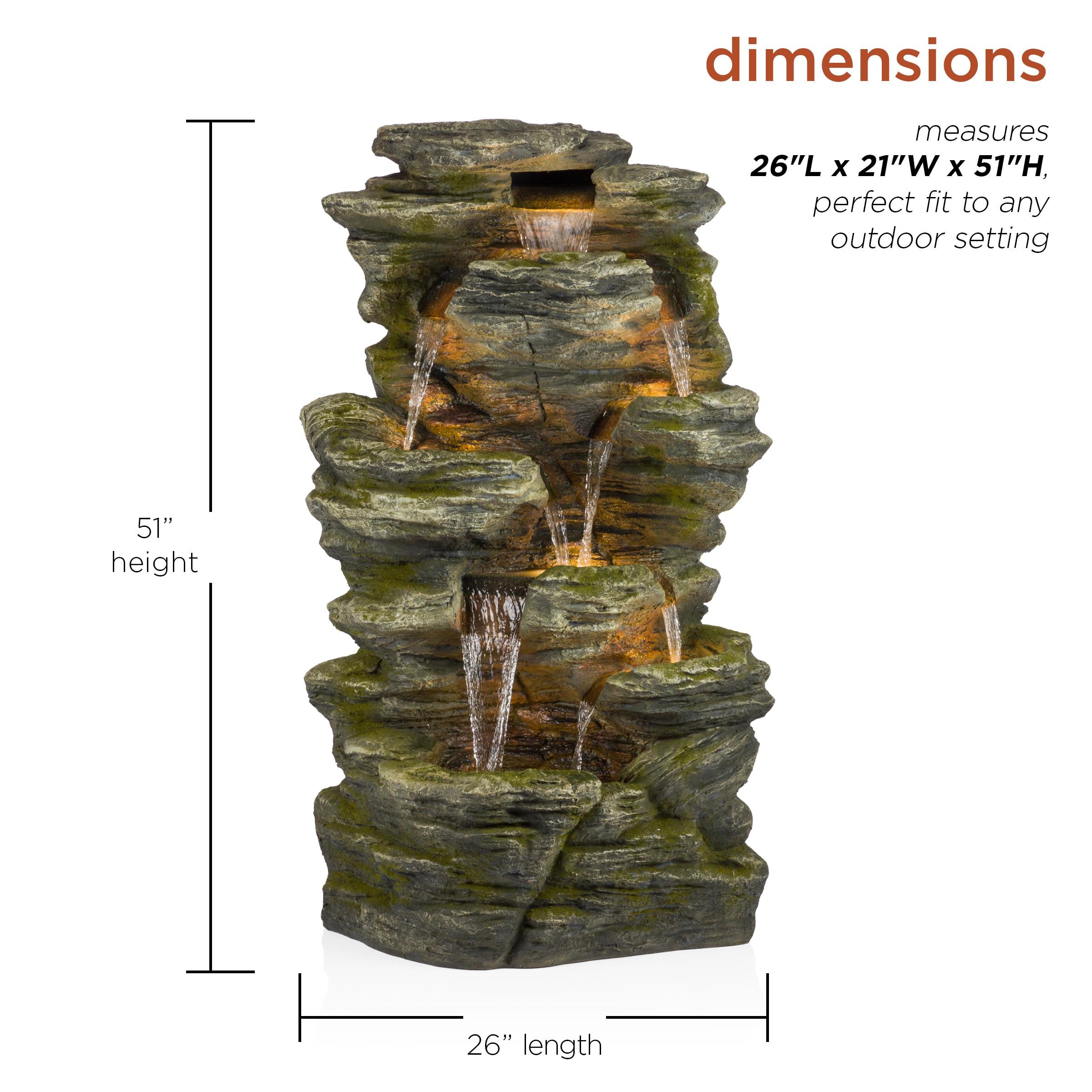 51" Resin Rock Cascading Fountain with LED Lights Gray - Alpine Corporation: Waterfall Feature, Birdbath