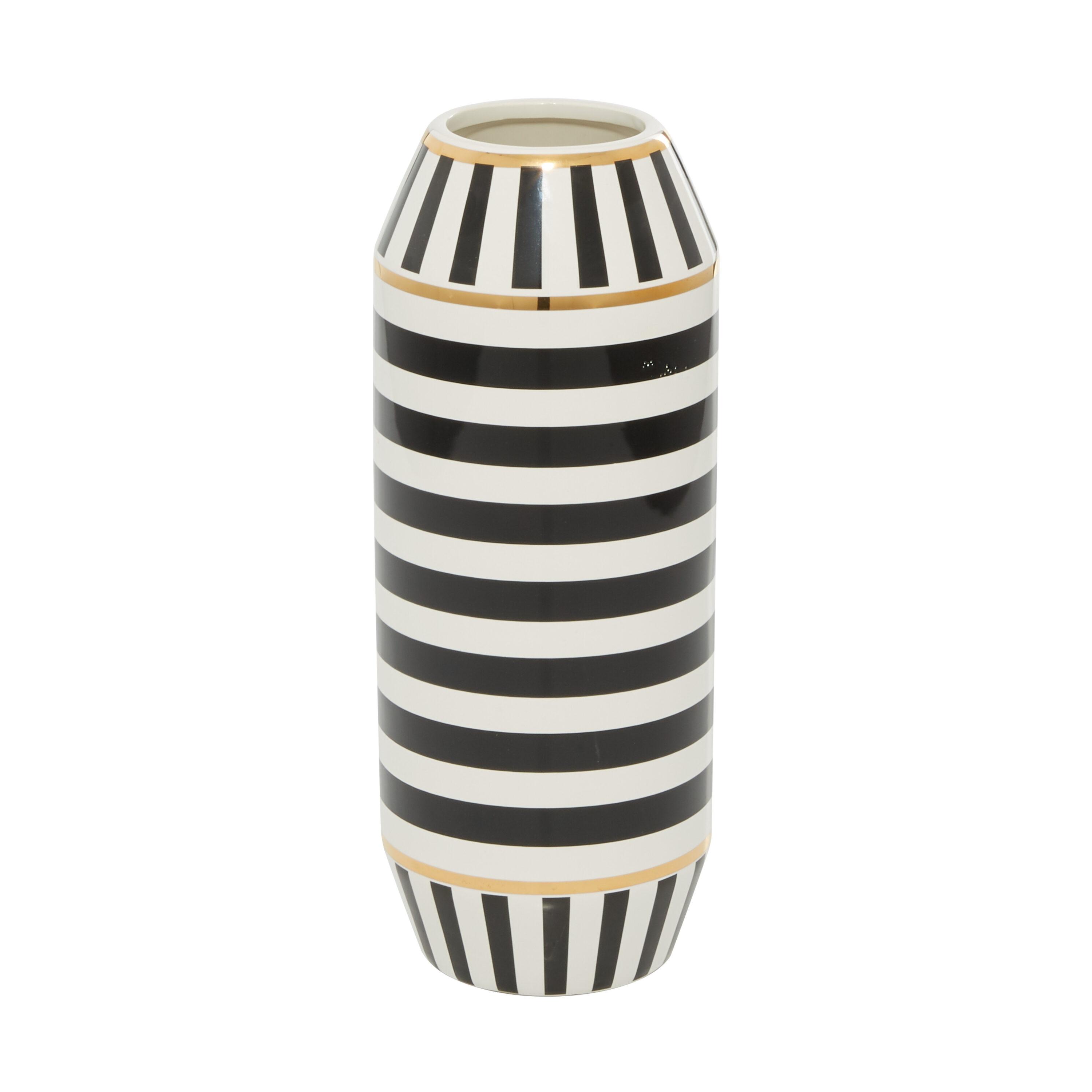 DecMode 13" Striped Black Ceramic Vase with Gold Accents