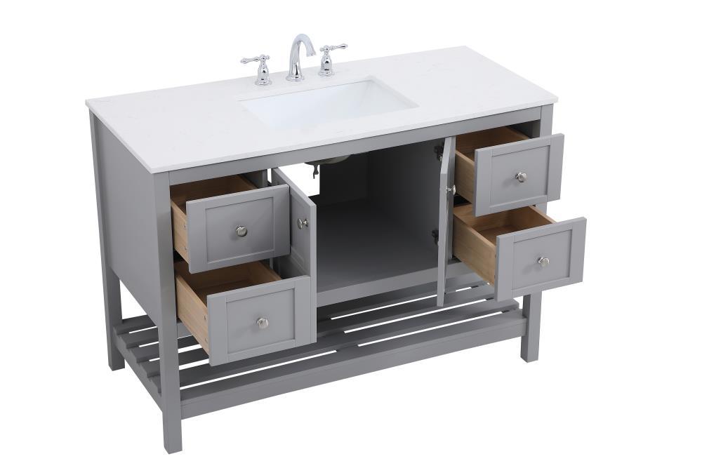 Elegant Decor Theo 48" Steel and Solid Wood Single Bathroom Vanity in Gray