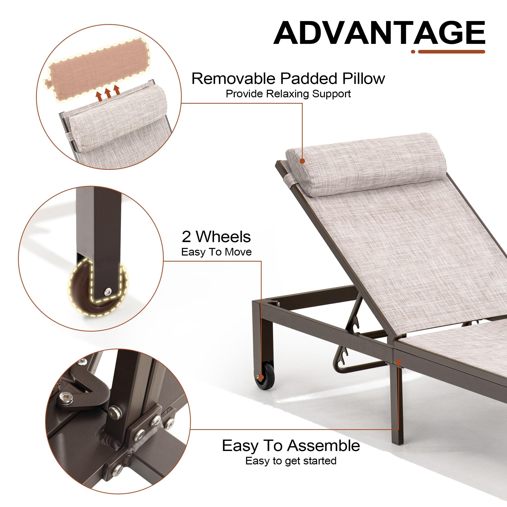 Outdoor Six Position Adjustable Chaise Lounge Chair Brown - Crestlive Products: All-Weather Aluminum Patio Lounger