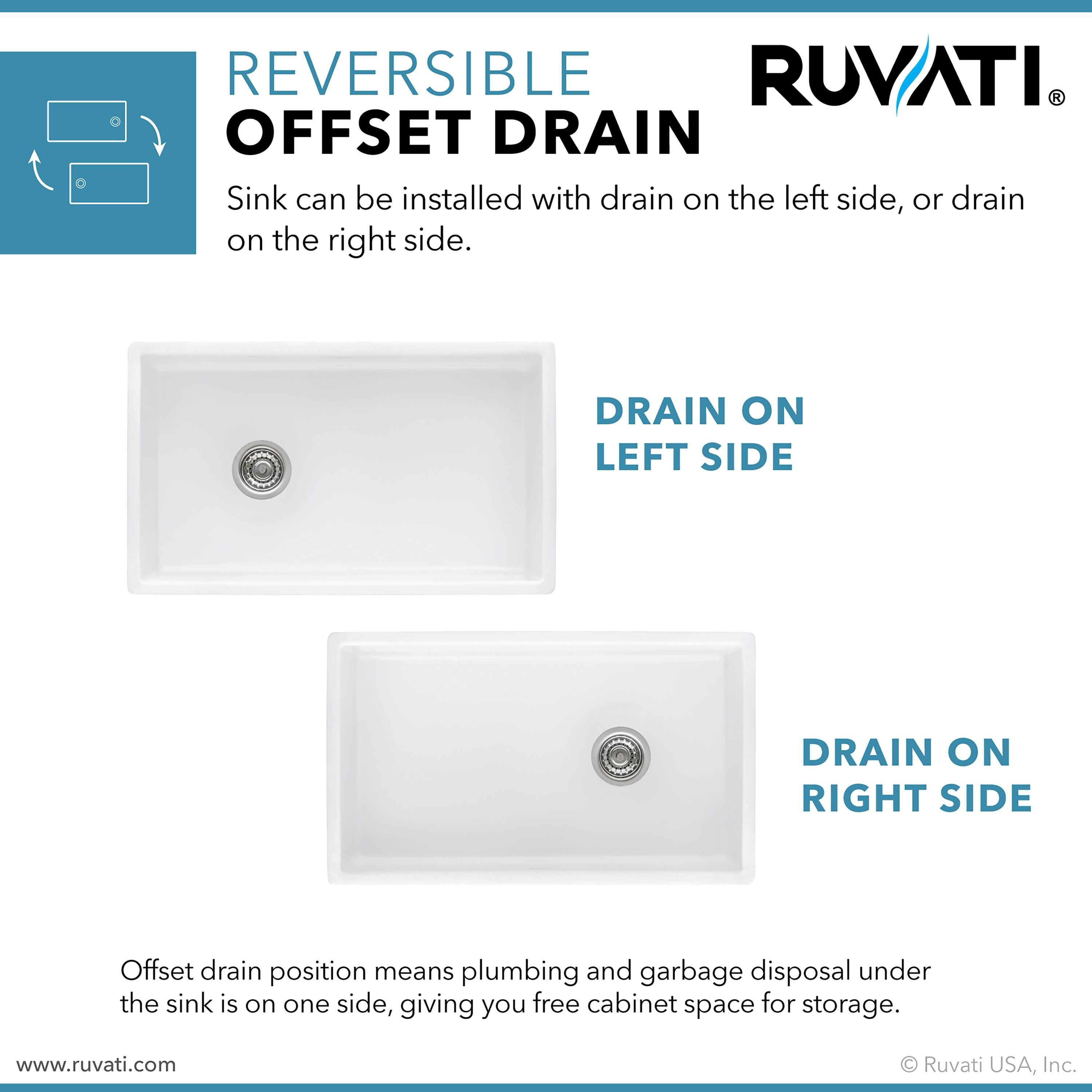 Ruvati 30-inch Fireclay Farmhouse Offset Drain Kitchen Sink Single Bowl White - Left Drain