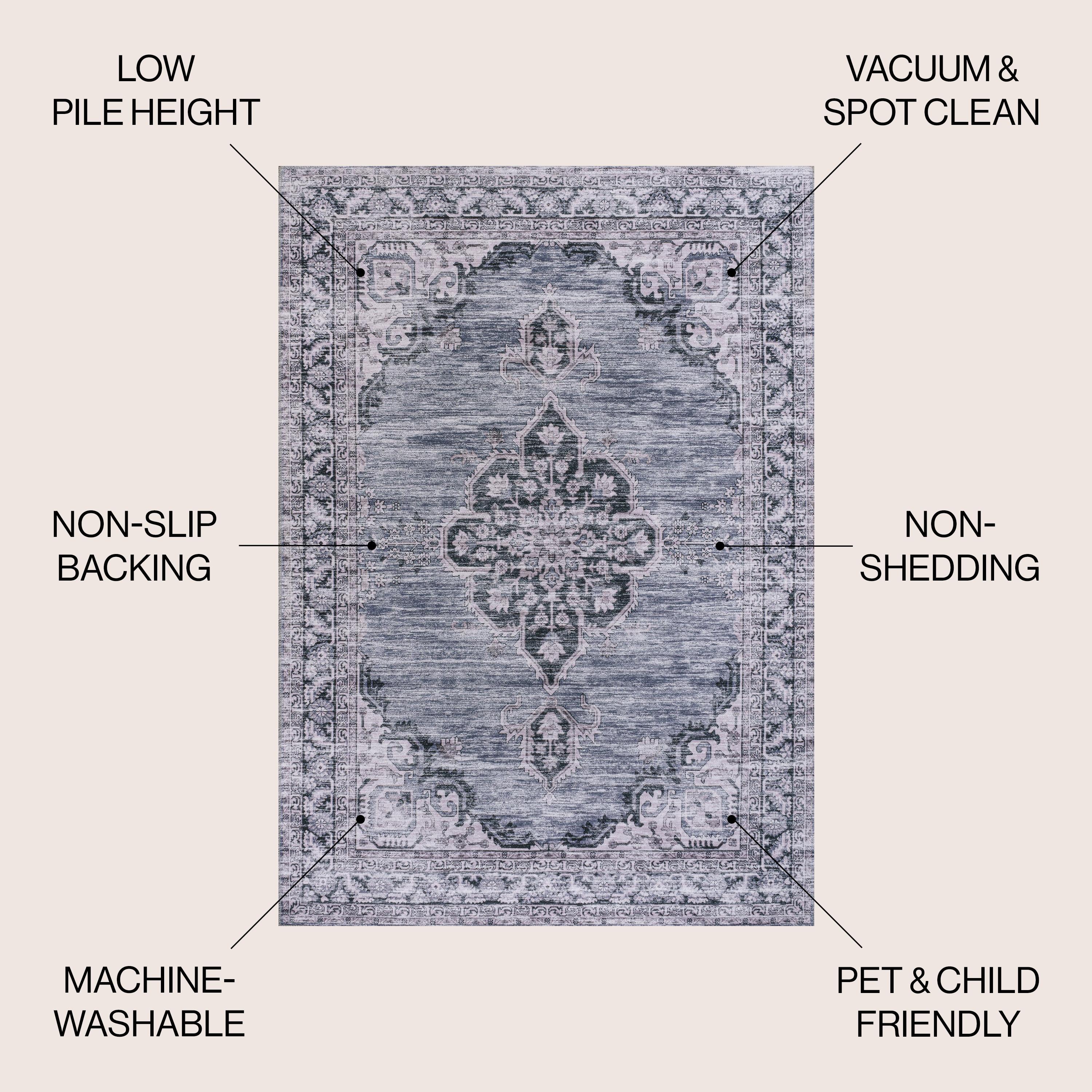 Wincer Chenille Cottage Medallion Machine-Washable Navy/Gray/Black 3 ft. x 5 ft. Area Rug - JONATHAN Y