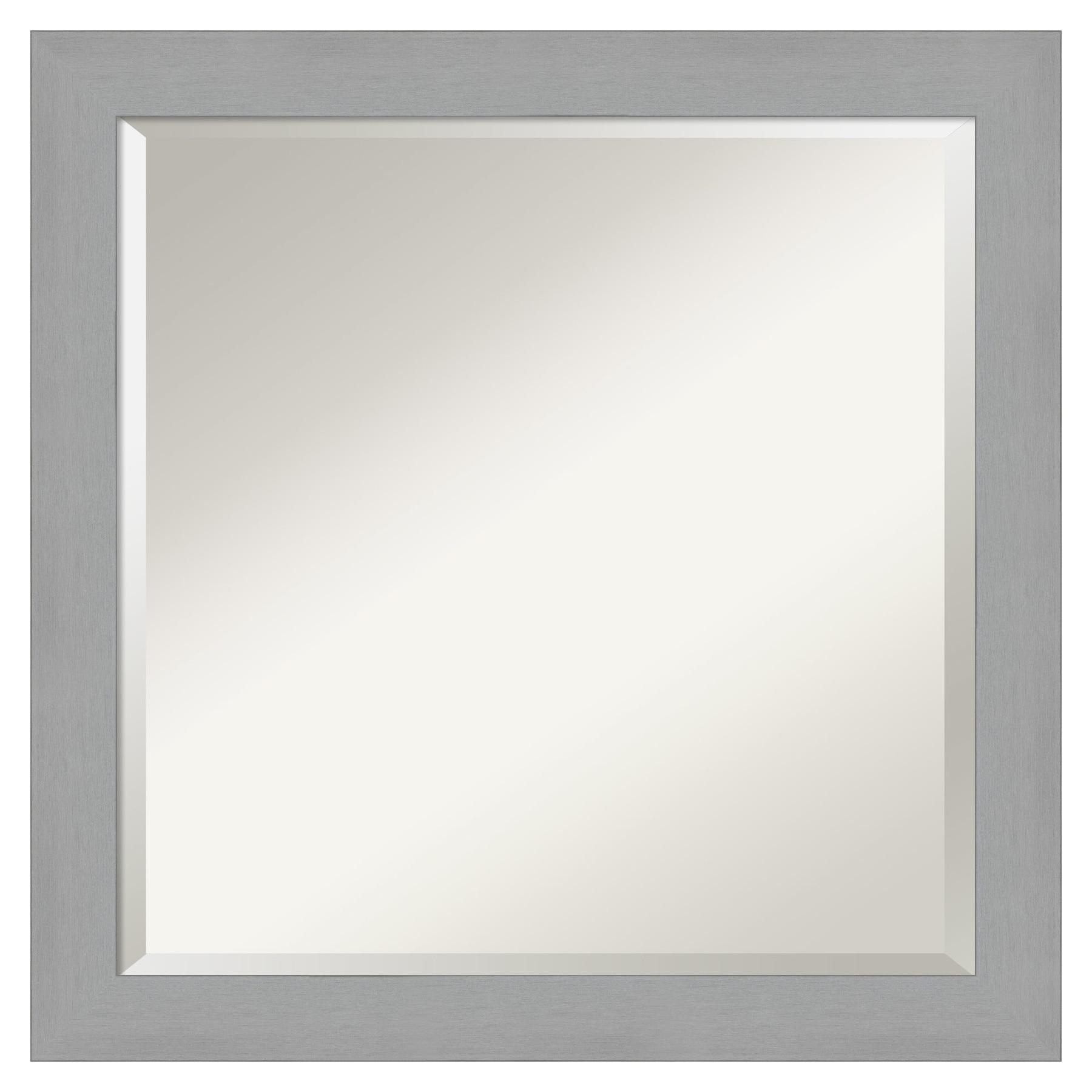 24" x 24" Brushed Nickel Framed Wall Mirror Silver - Amanti Art: Modern Square Beveled, No Assembly Required