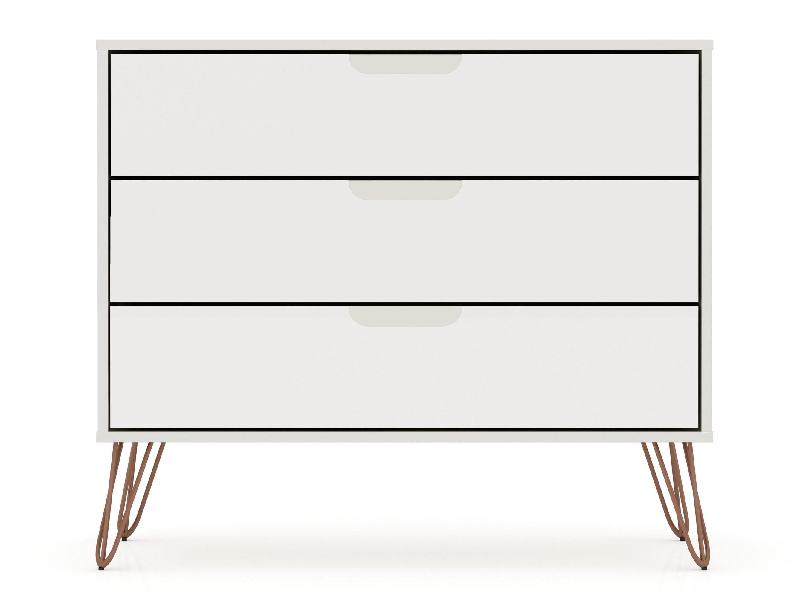 Set of 2 Rockefeller 3 Drawer Dresser Off White - Manhattan Comfort: MDF Bedroom Storage, Easy-Glide, Includes Anti-Tip Hardware
