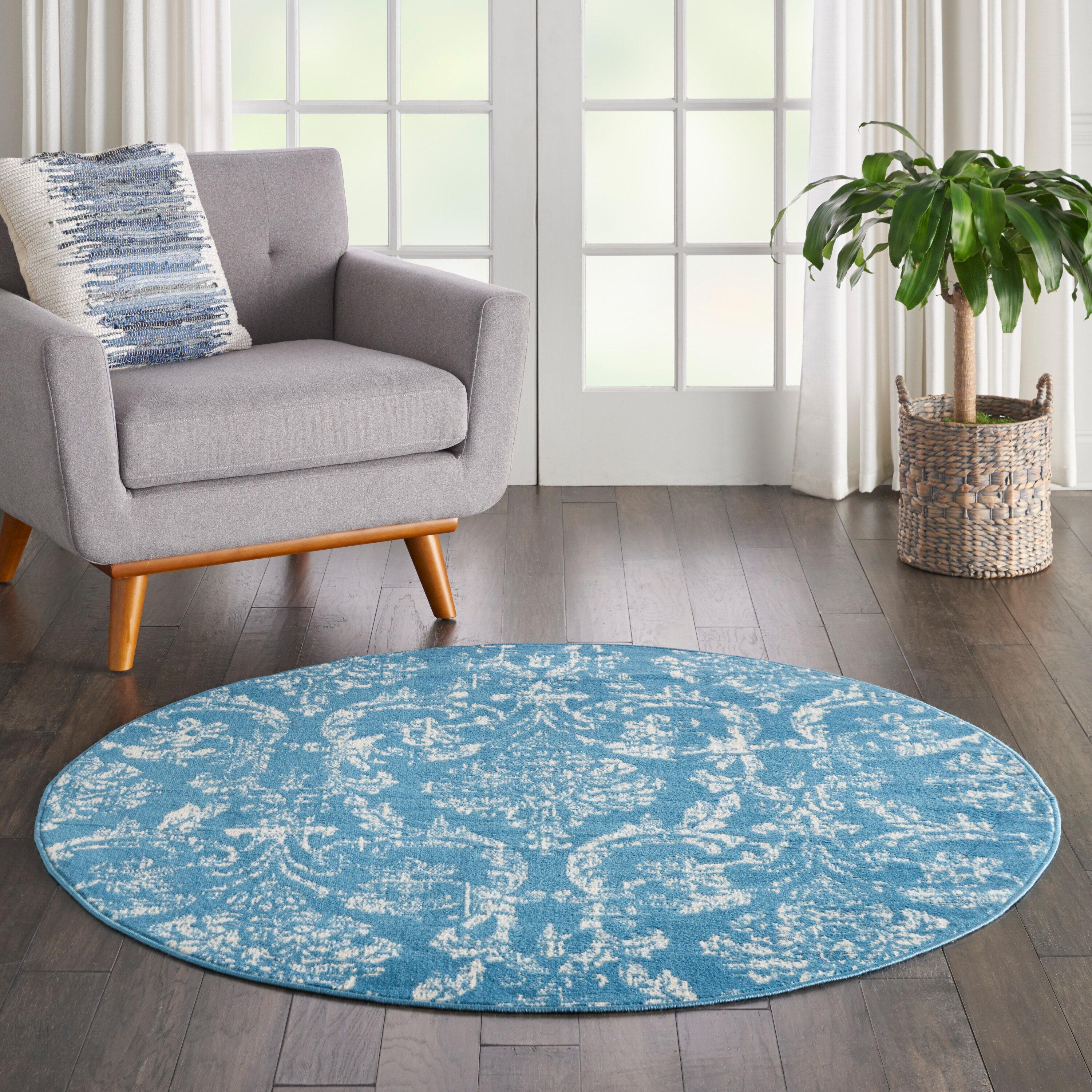 Nourison Jubilant 5'3" x ROUND (5' Round) Blue Area Rug Farmhouse Vintage Damask by Nourison