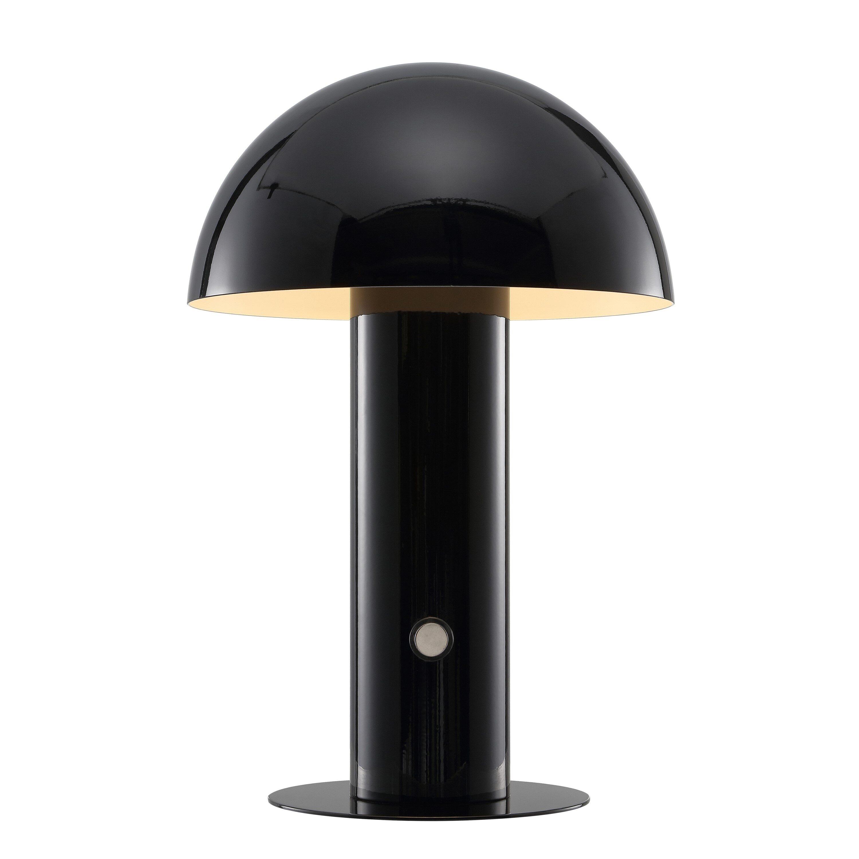 Boletus 10.75" Contemporary Bohemian Rechargeable/Cordless Iron Integrated Portable LED Mushroom Table Lamp, Black