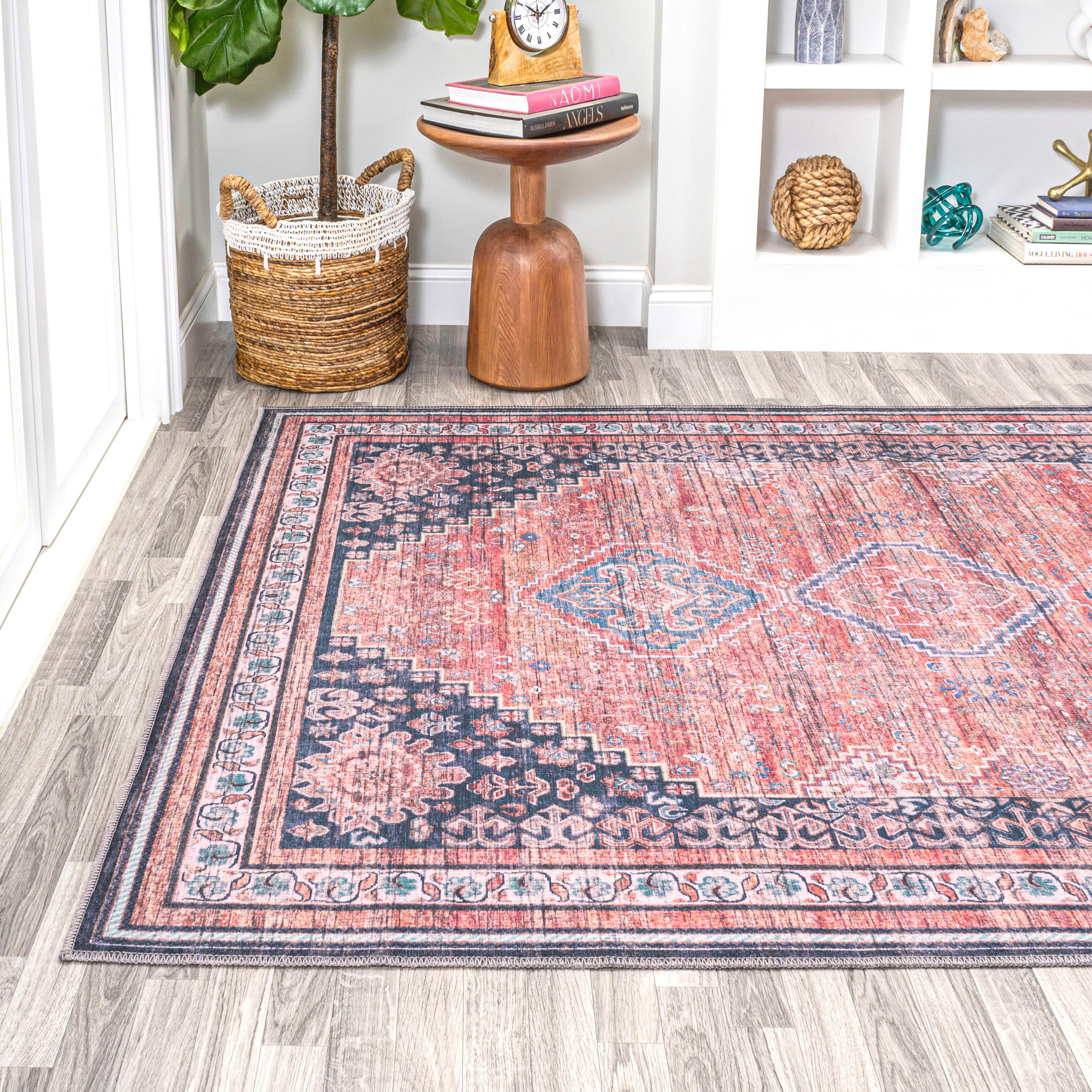 4' x 6' Dalyan Geometric Medallions Machine Washable Indoor/Outdoor Area Rug, Terra/Navy - JONATHAN Y