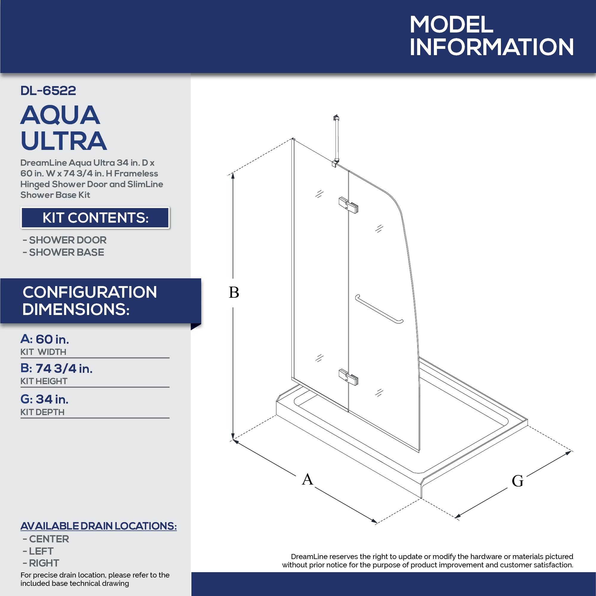 DreamLine Aqua Ultra 74.75" H Frameless Shower Enclosure DL-6522L-01CL