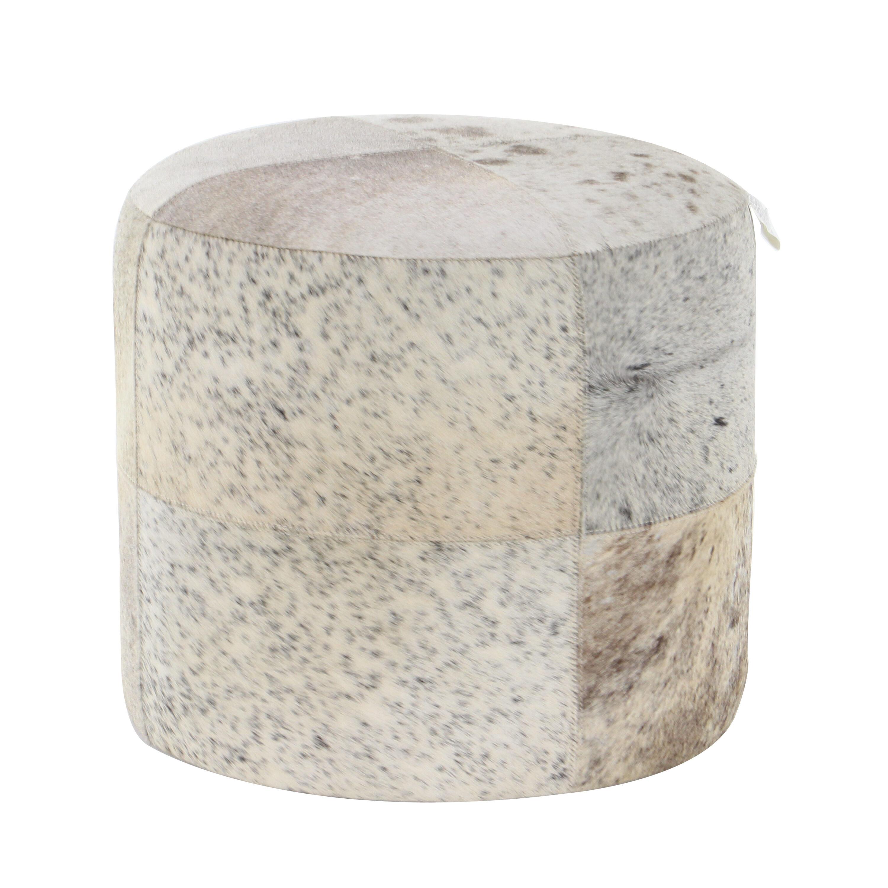 Wilson Smoke Gray and Brown Leather Hide Round Ottoman