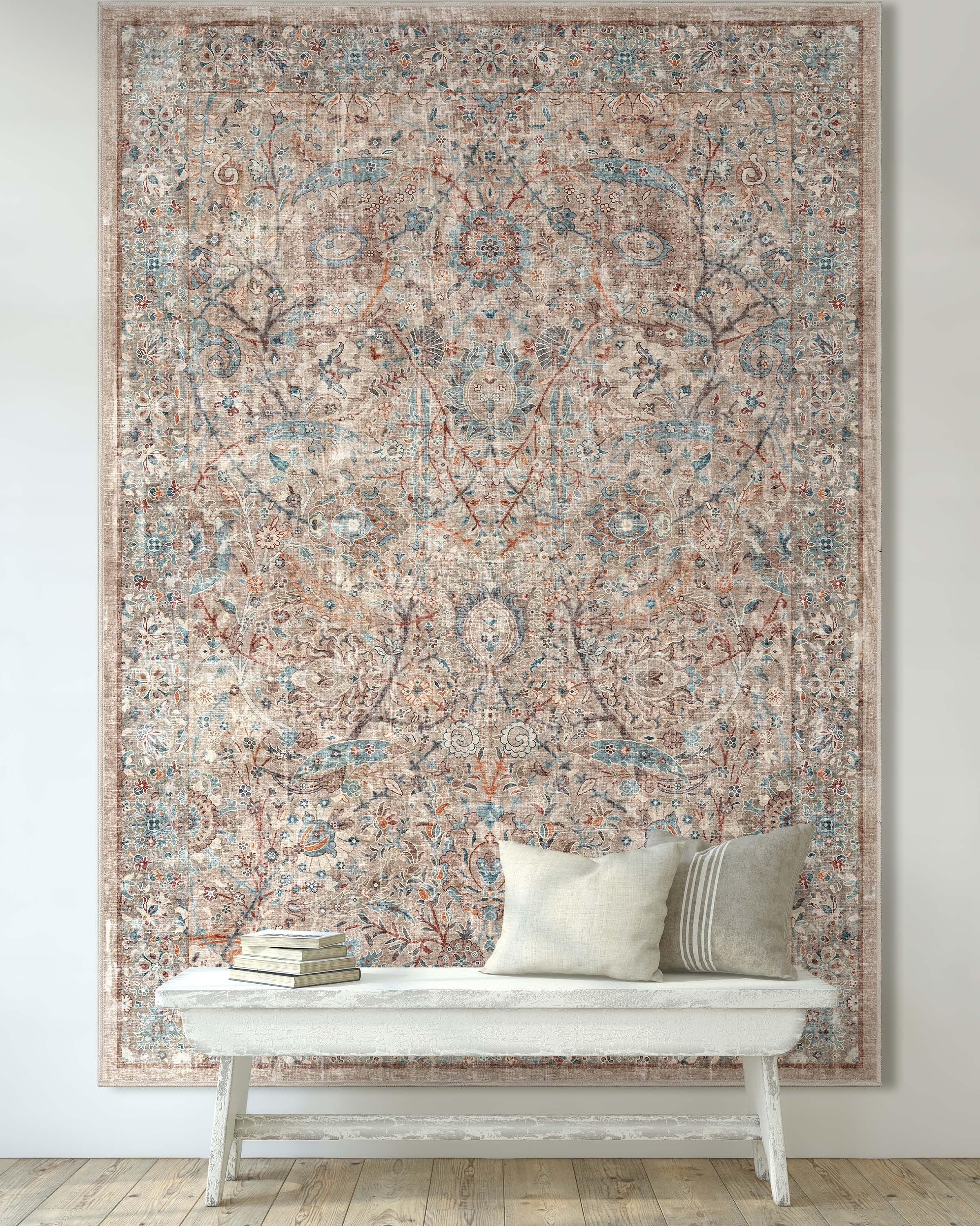 Well Woven Asha Emilia Vintage Persian Floral Ivory 9'10" x 13' Machine Washable Area Rug