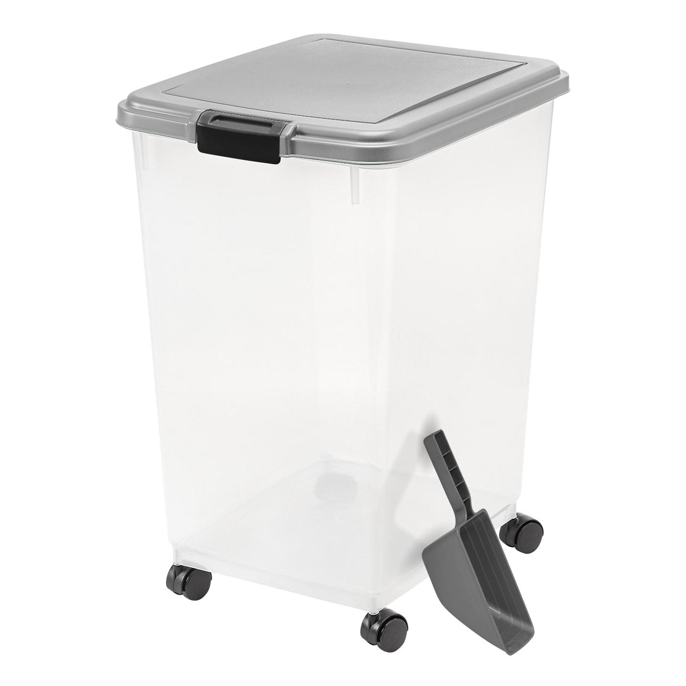 IRIS USA 69qt/17gal Airtight Pet Food Container with Casters and Scoop, Chrome