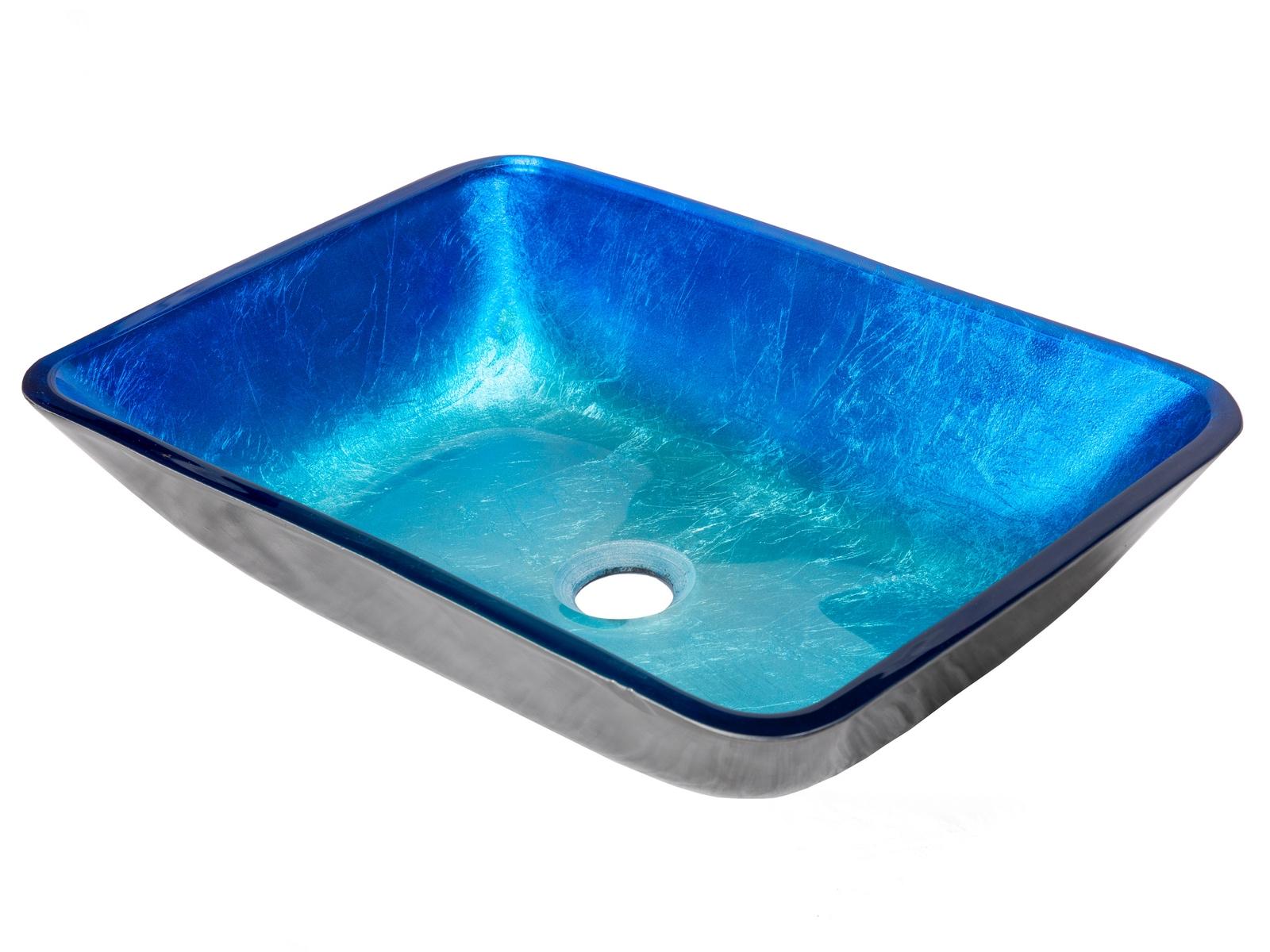 Eden Bath 13.13'' Blue Tempered Glass Rectangular Bathroom Sink