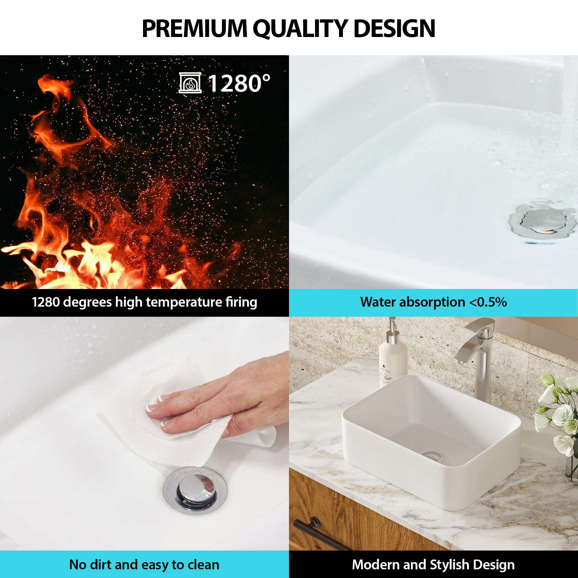 16" x 12" Bathroom Vessel Sink White Ceramic Rectangular Bathroom Sink Above Counter Vessel Sink