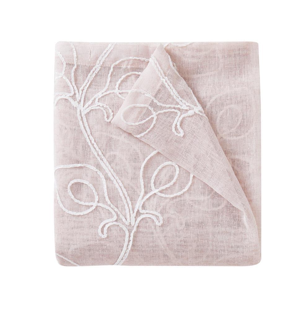 Dainty Home Stella 3D Floral Chenille Embroidered Linen Textured Shower Curtain - Blush