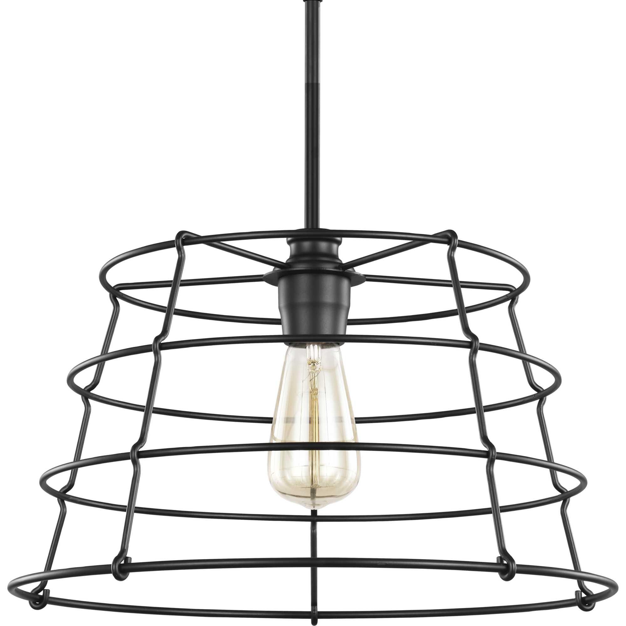 Progress Lighting Chambers 1-Light Pendant, Matte Black, Wire-Frame Shade