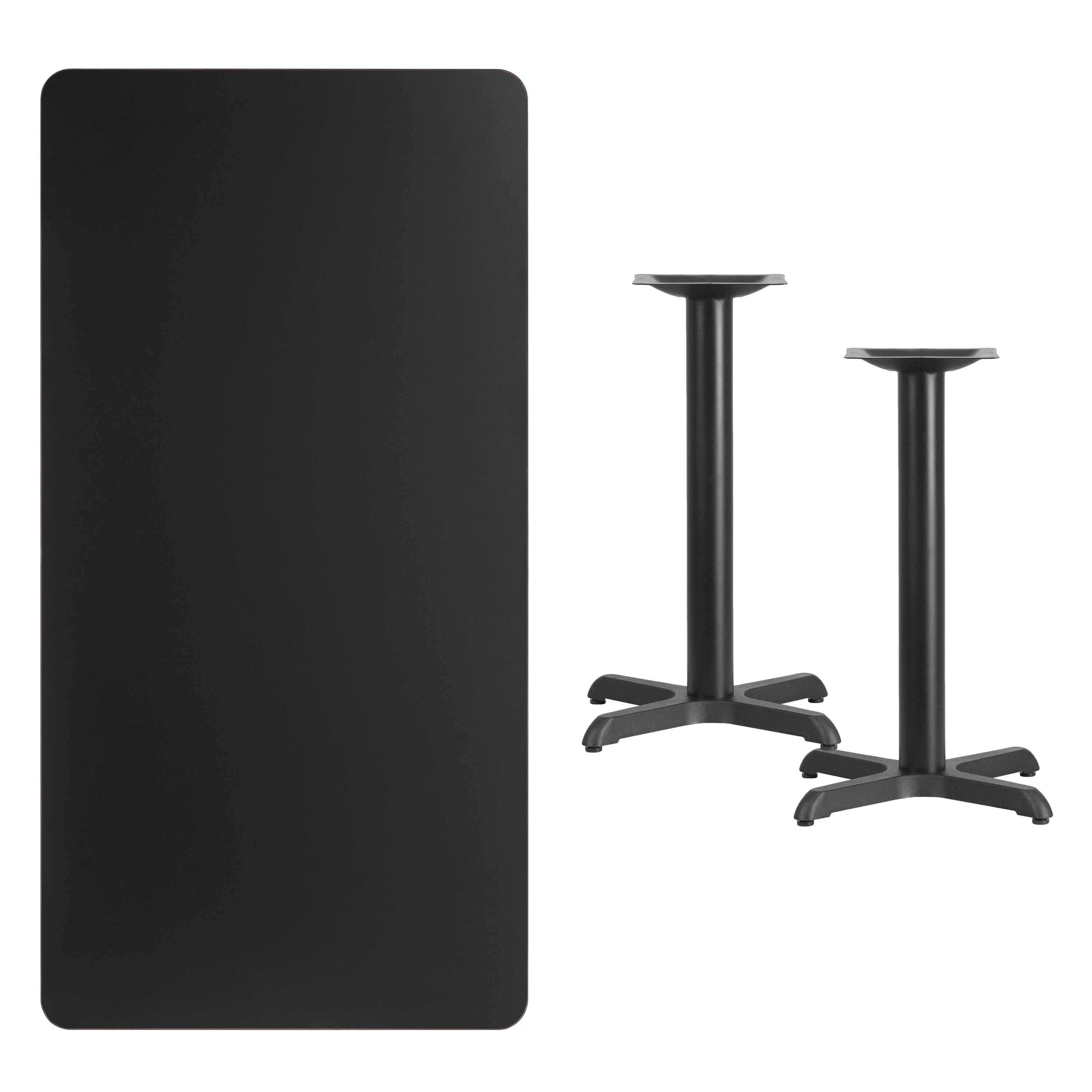 Flash Furniture 30'' x 60'' Rectangular Black Laminate Table Top with 22'' x 22'' Table Height Bases