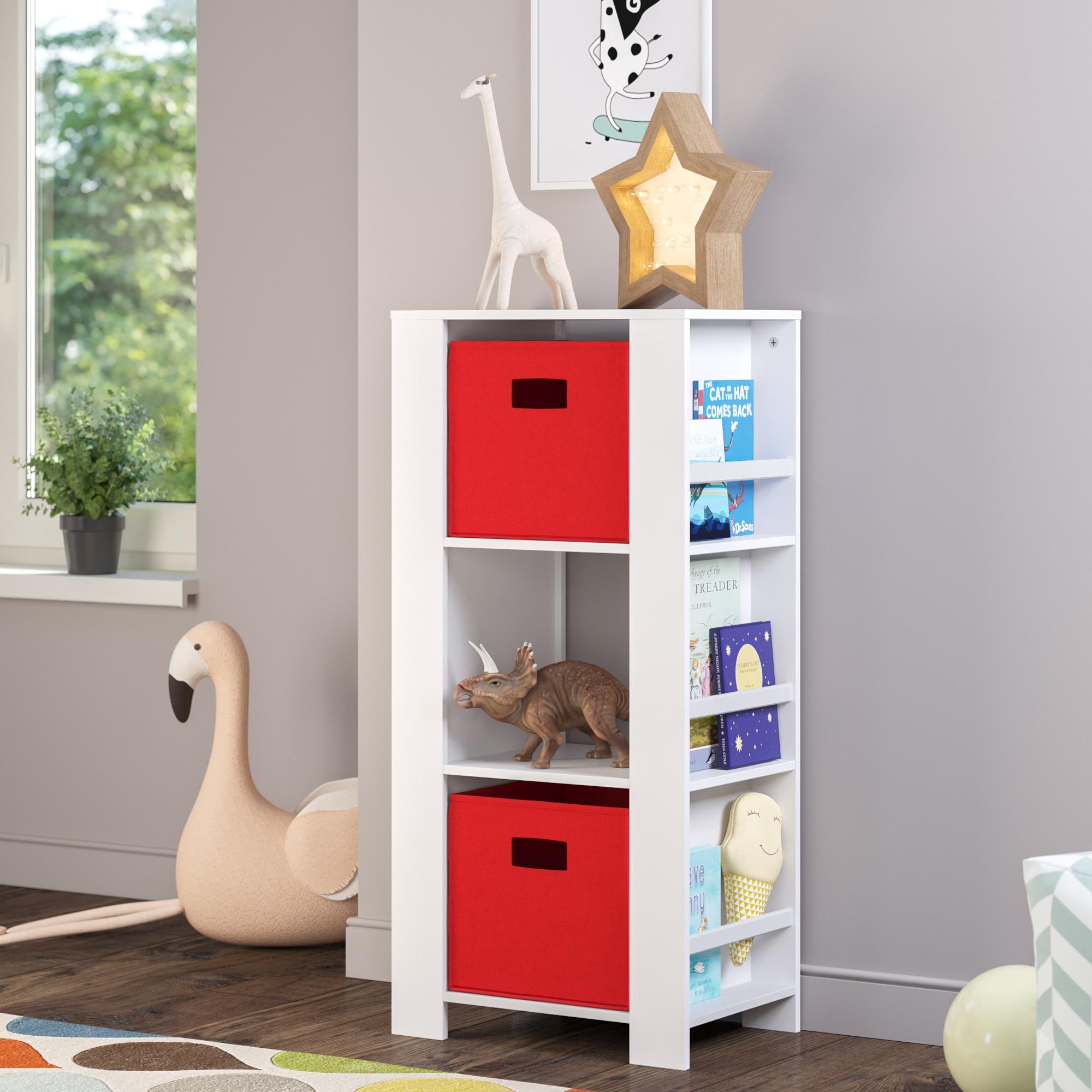 RiverRidge Home RiverRidge Kids Bookshelf and Toy Organizer Tower with 3 Cubbies and 6 Bookracks for Playroom, Nursery, and Reading Book Nook